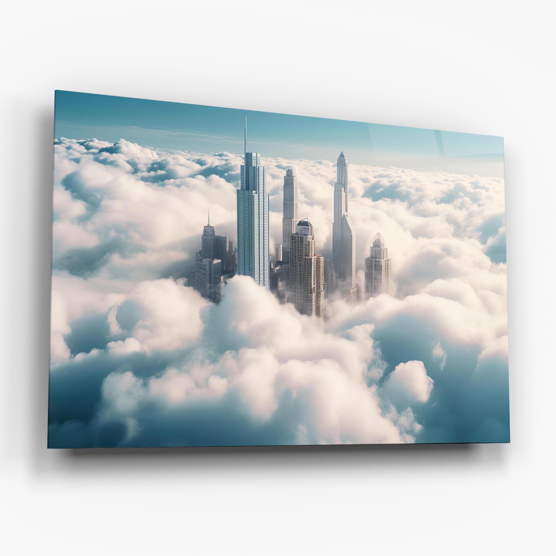 Стъклена картина City Above Clouds mockup 6