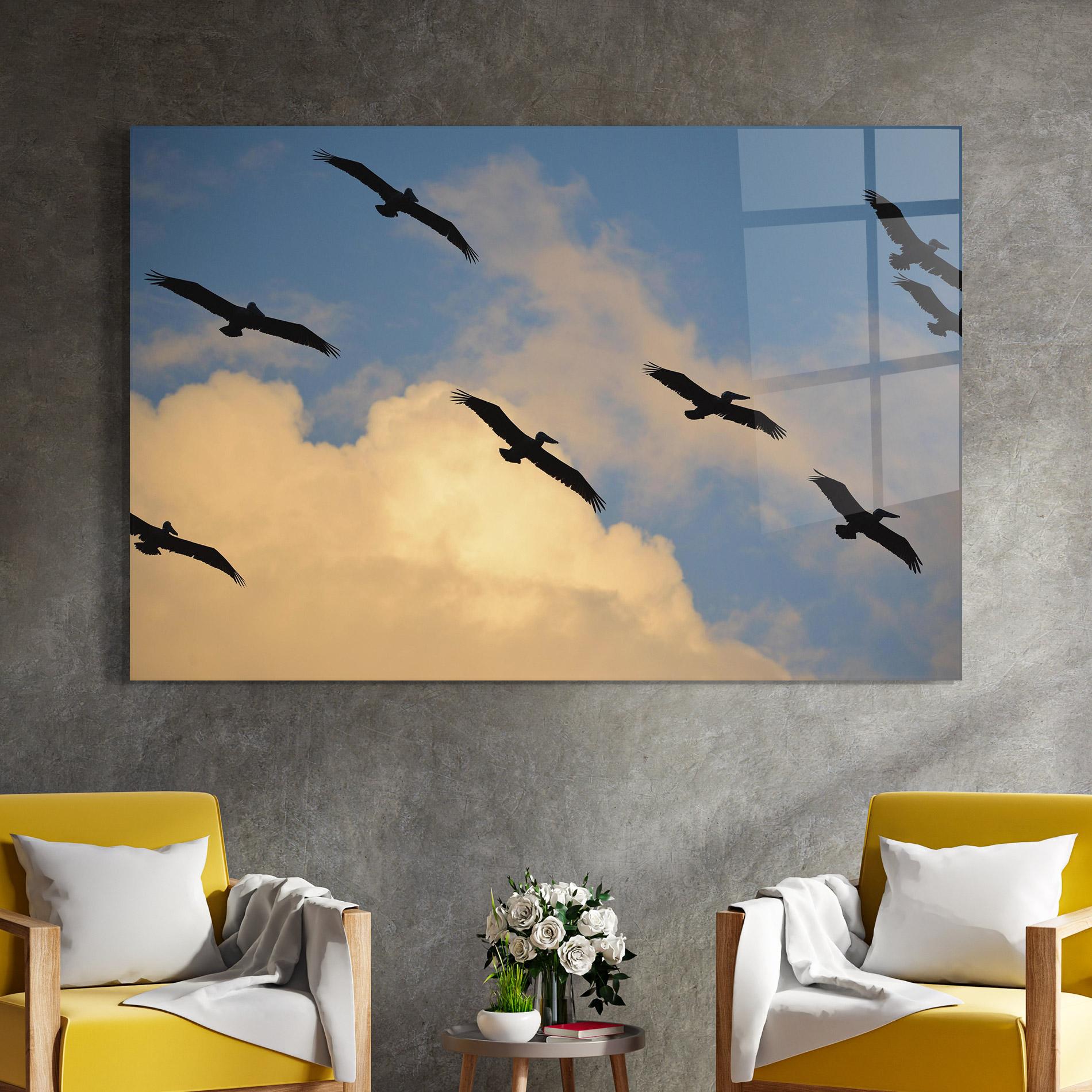 Стъклена картина Bird Shilouette Cloud mockup 4