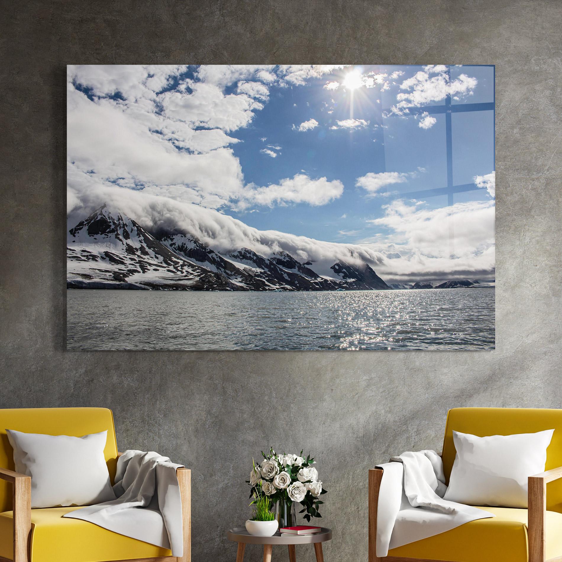 Стъклена картина Clouds Over Ice mockup 4