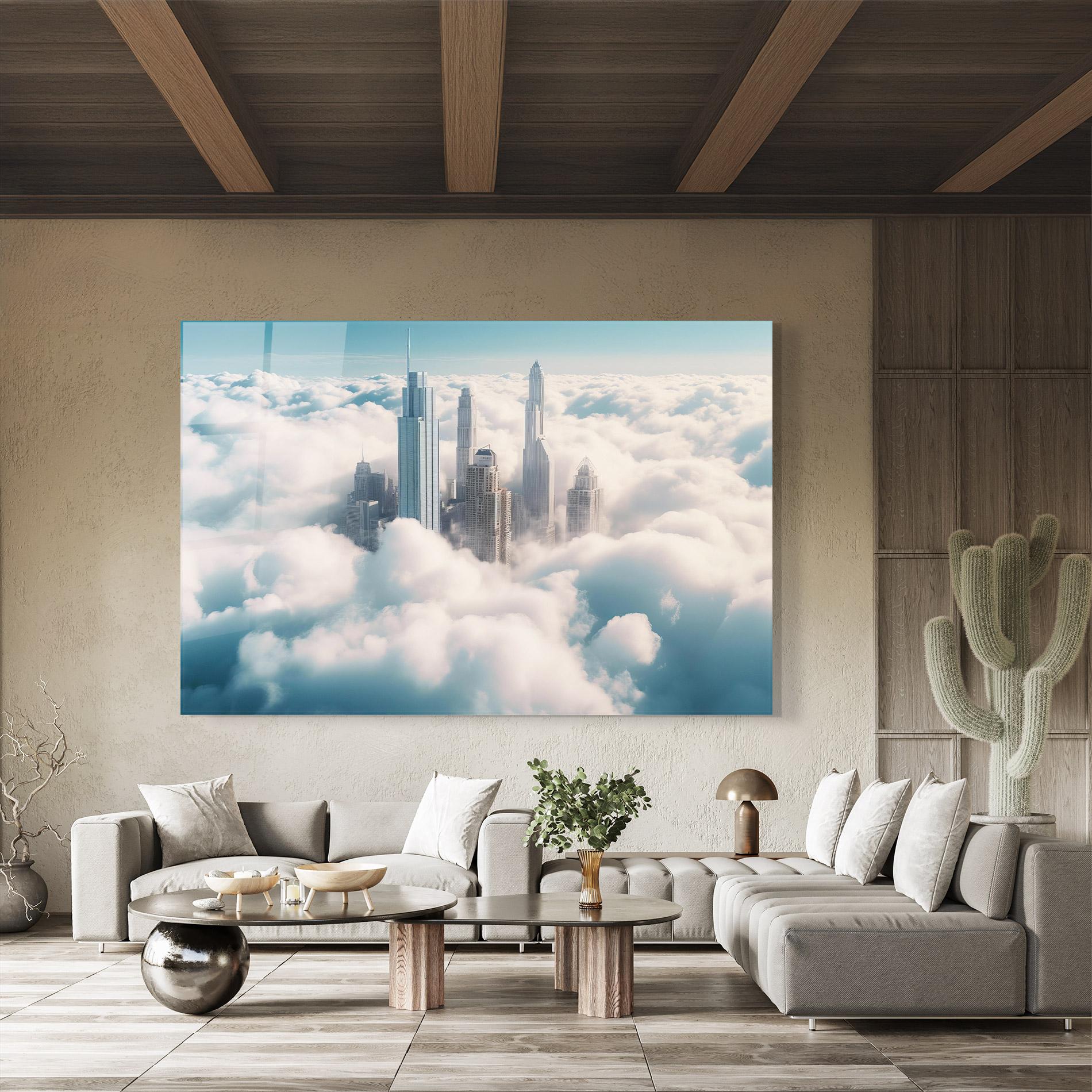 Стъклена картина City Above Clouds mockup 8