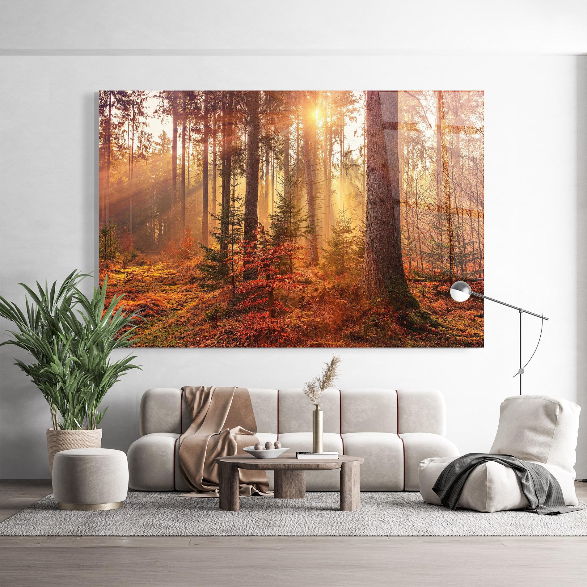 Стъклена картина Orange Light Forest mockup 9