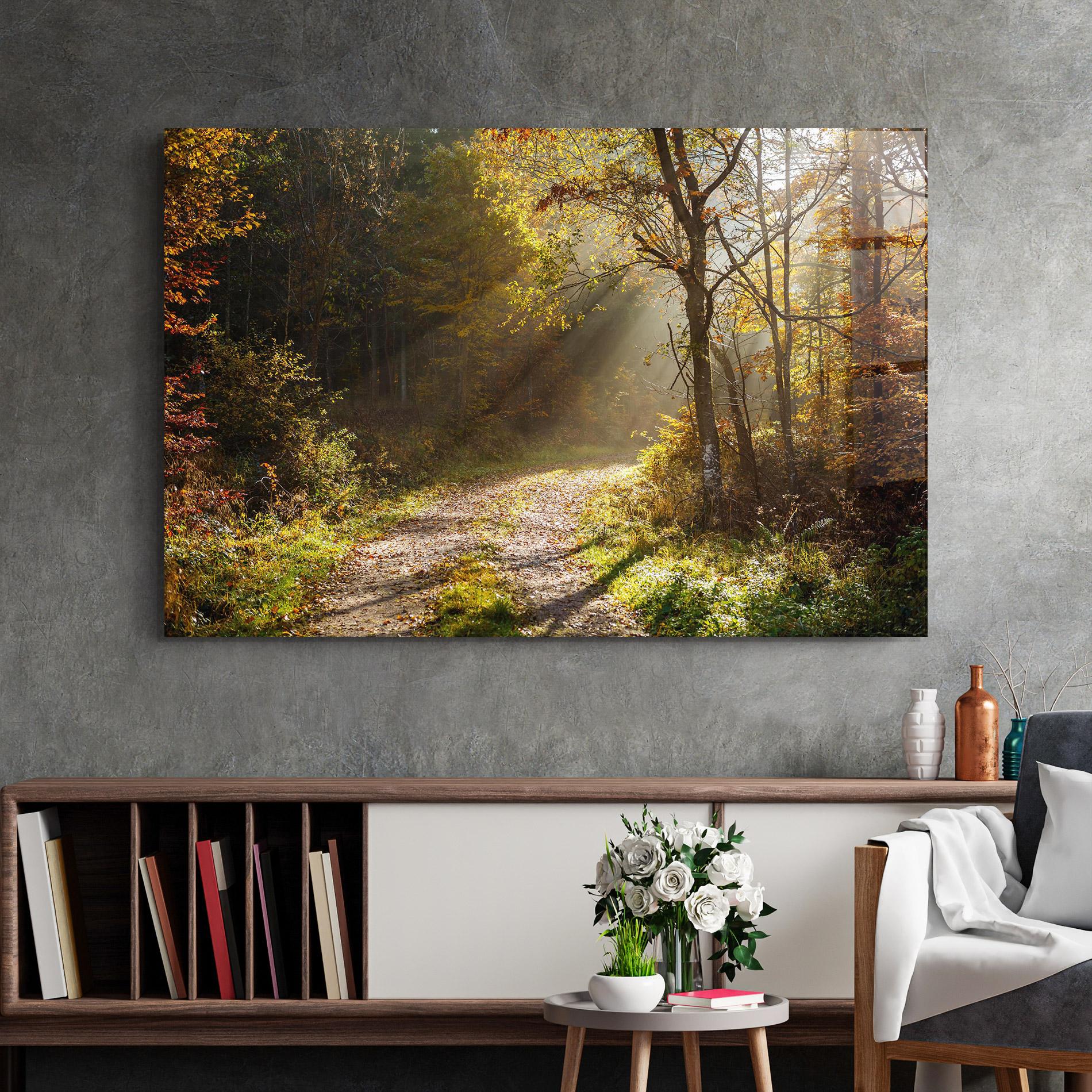 Стъклена картина Autumn Trees Sun mockup 2