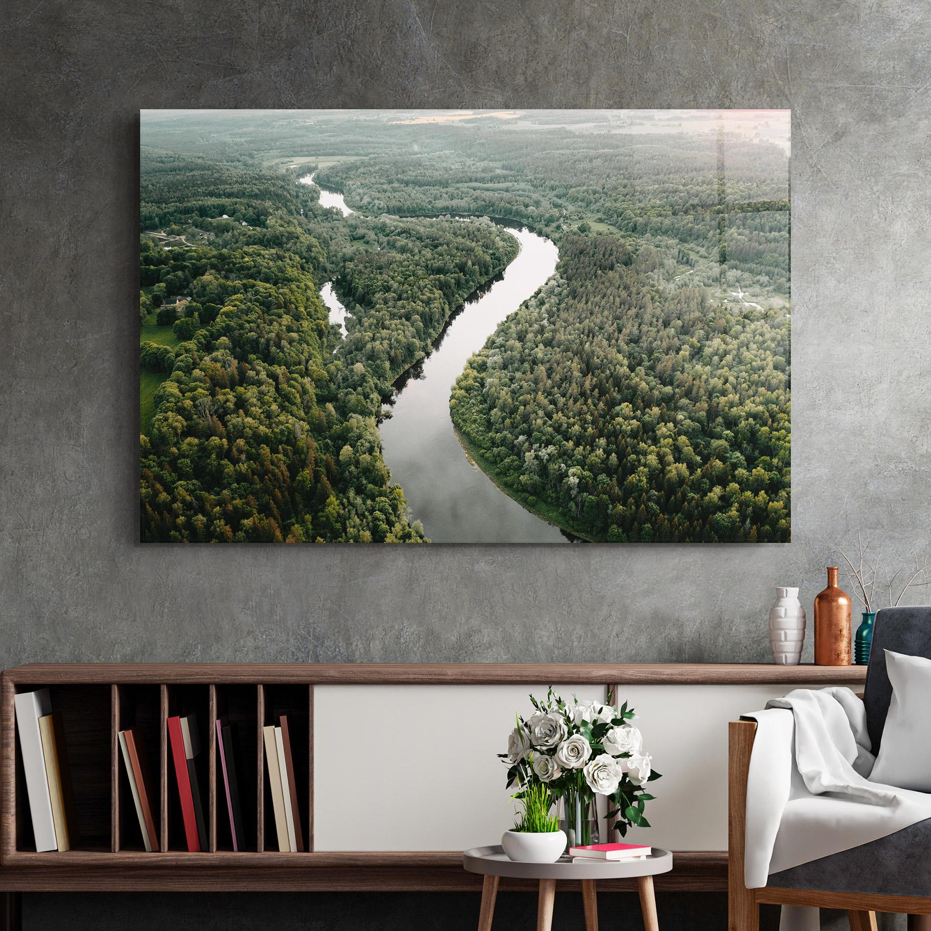 Стъклена картина Forest Big River mockup 2