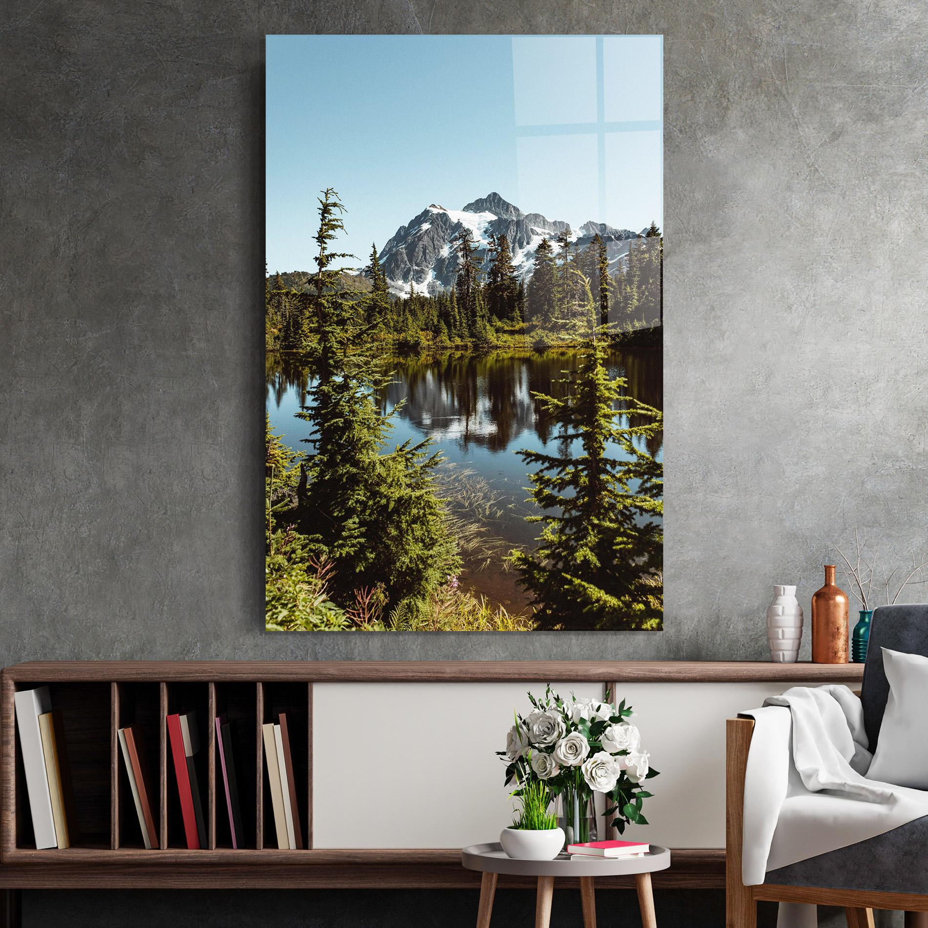 Стъклена картина Forest Snow Mountain mockup 2