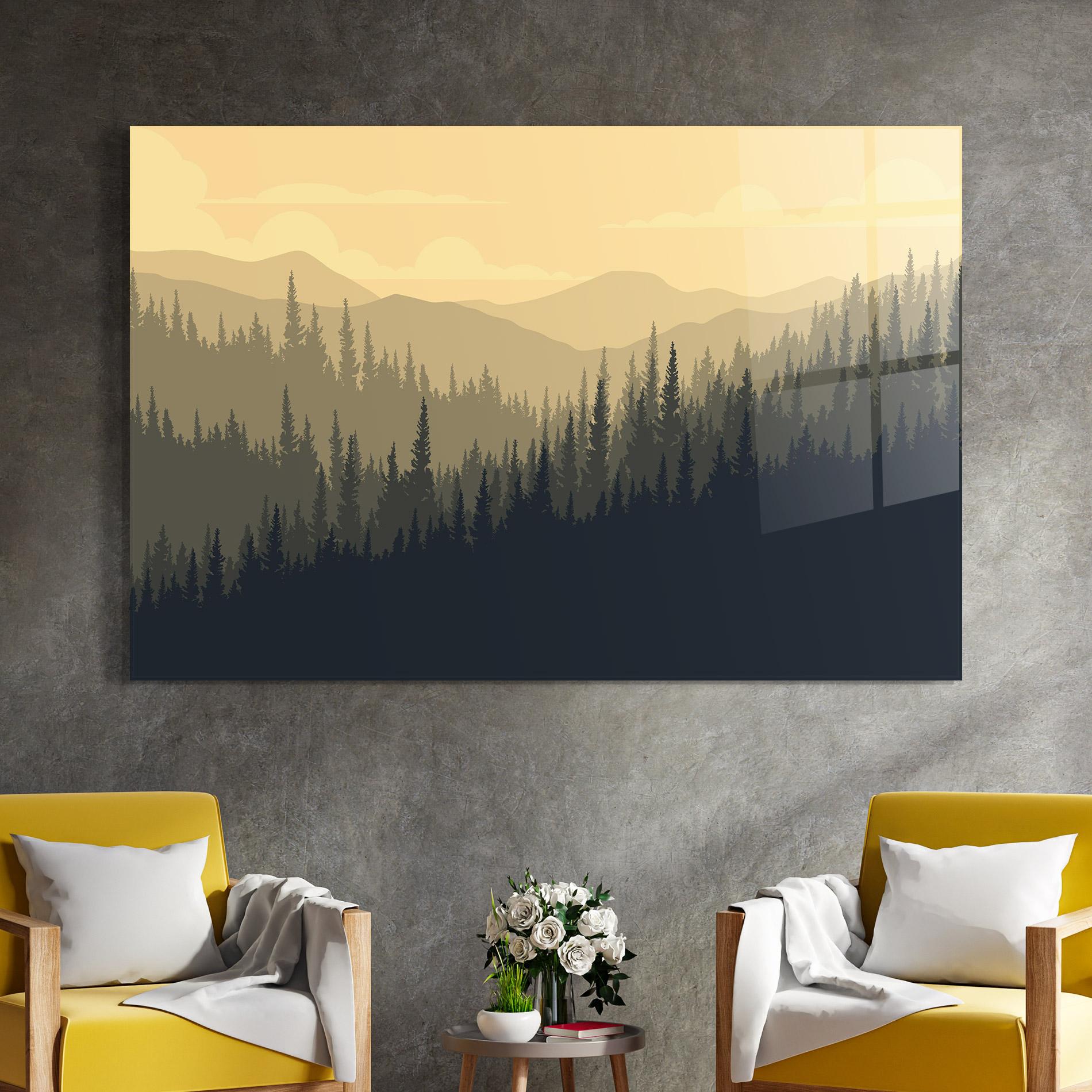 Стъклена картина Cream Foggy Forest mockup 4