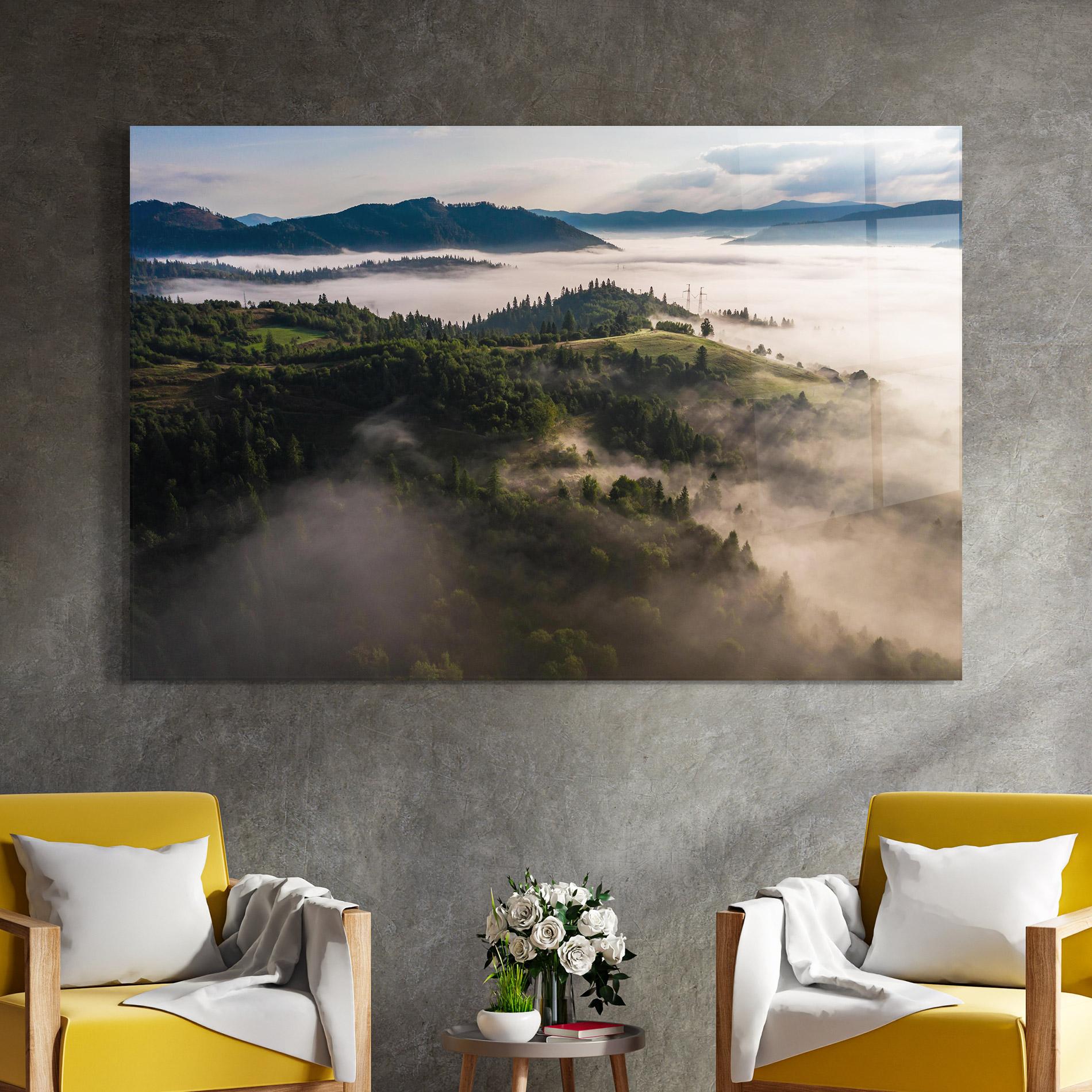 Стъклена картина Foggy Forest View mockup 4