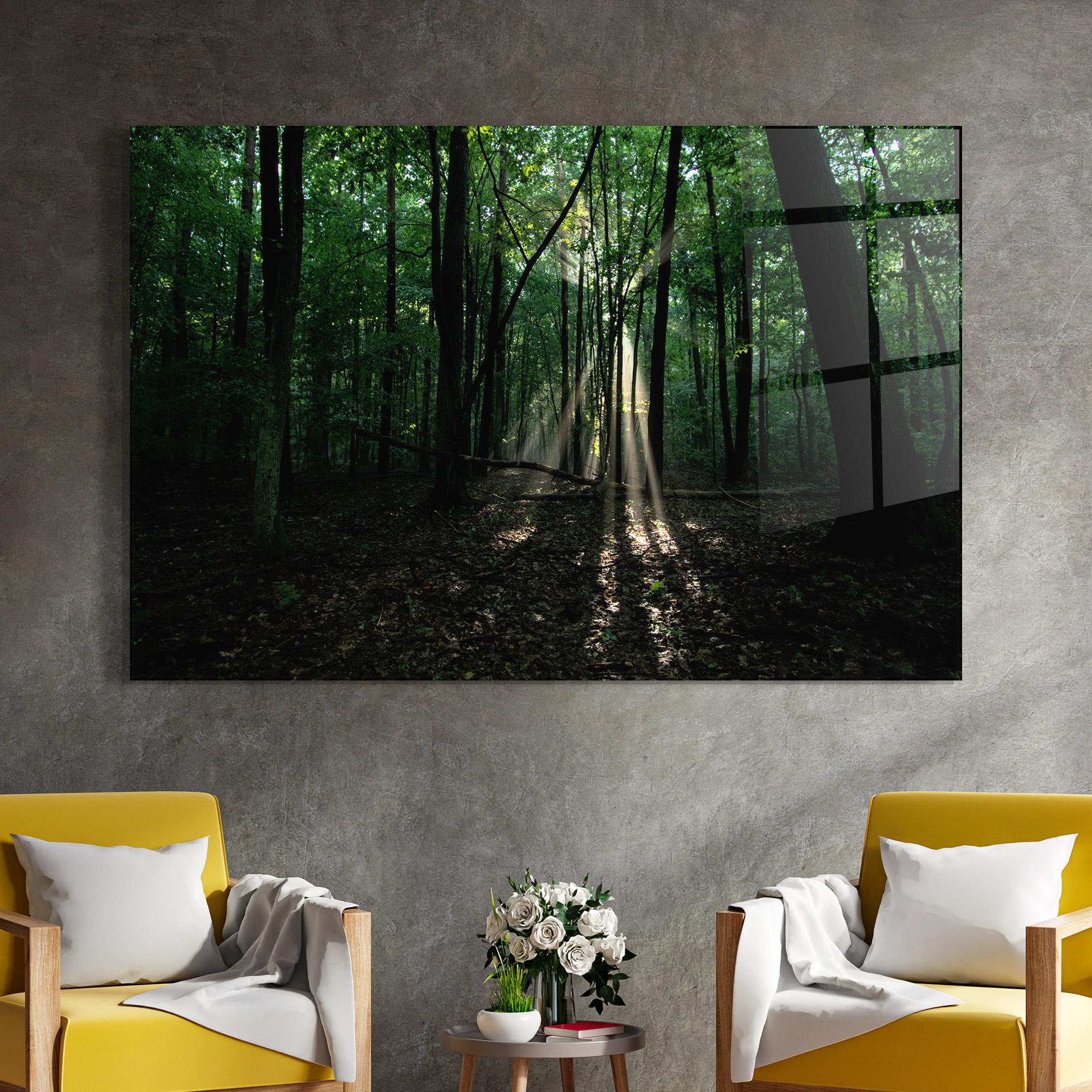 Стъклена картина Forest Sun Light mockup 4