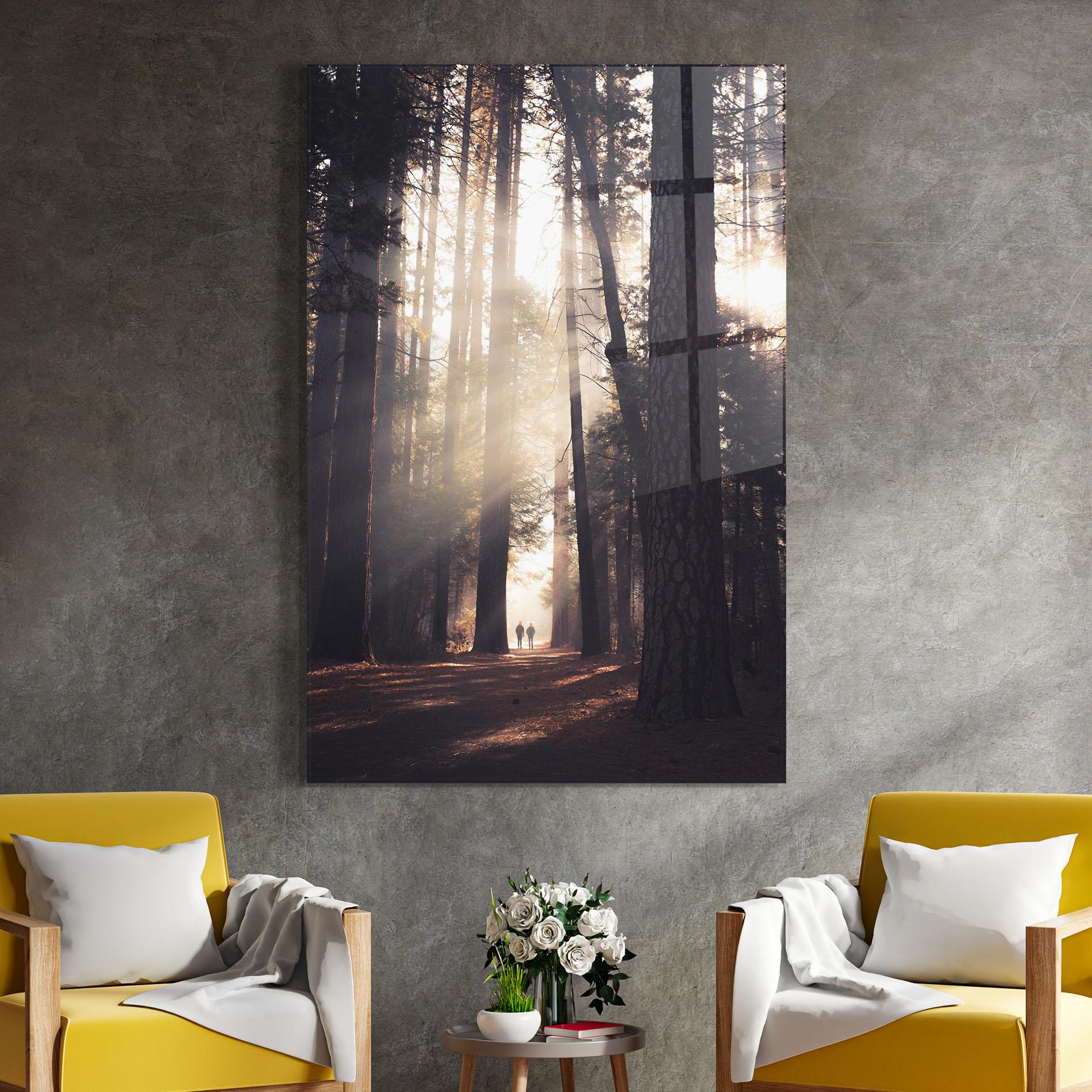 Стъклена картина Foggy Couple Forest mockup 4