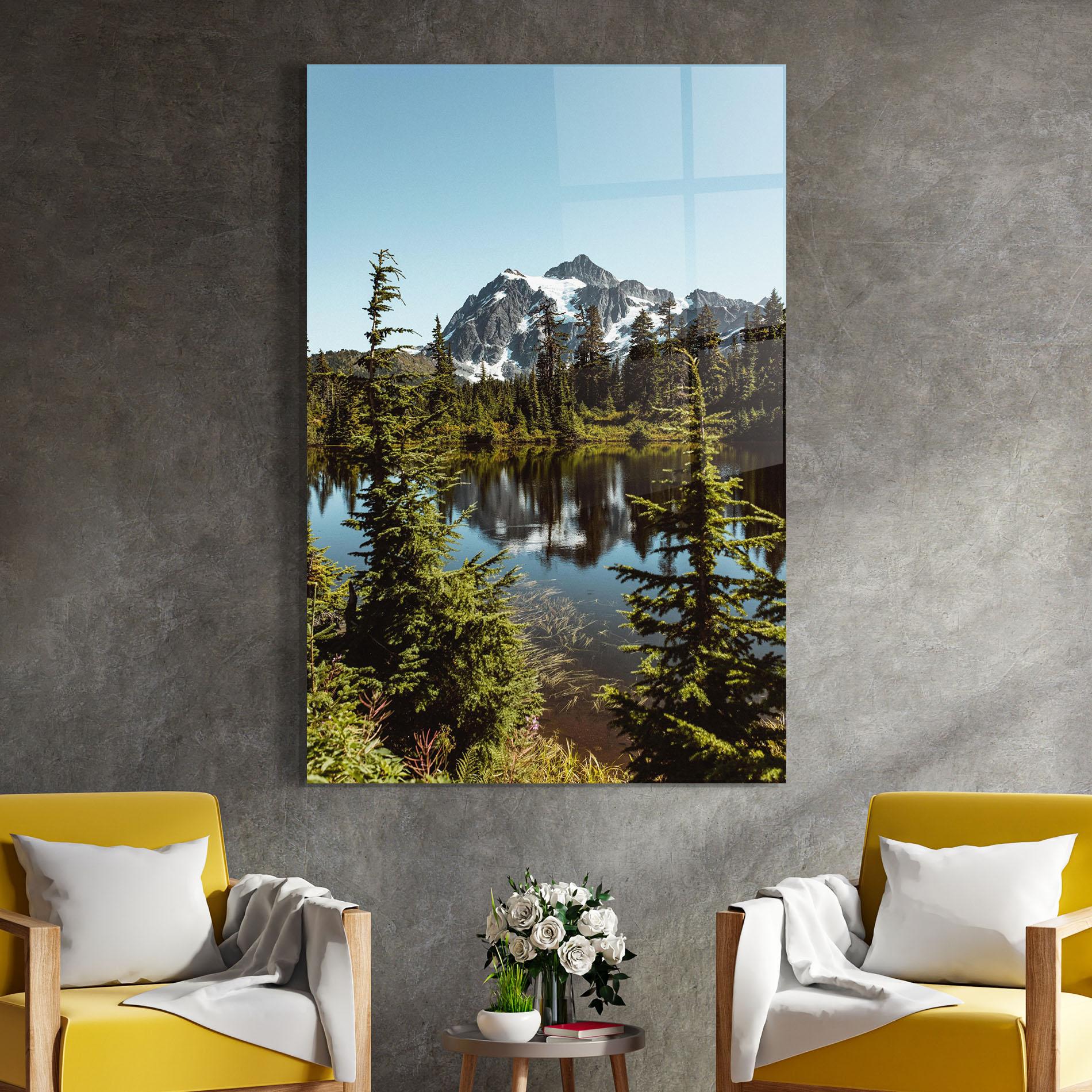 Стъклена картина Forest Snow Mountain mockup 4