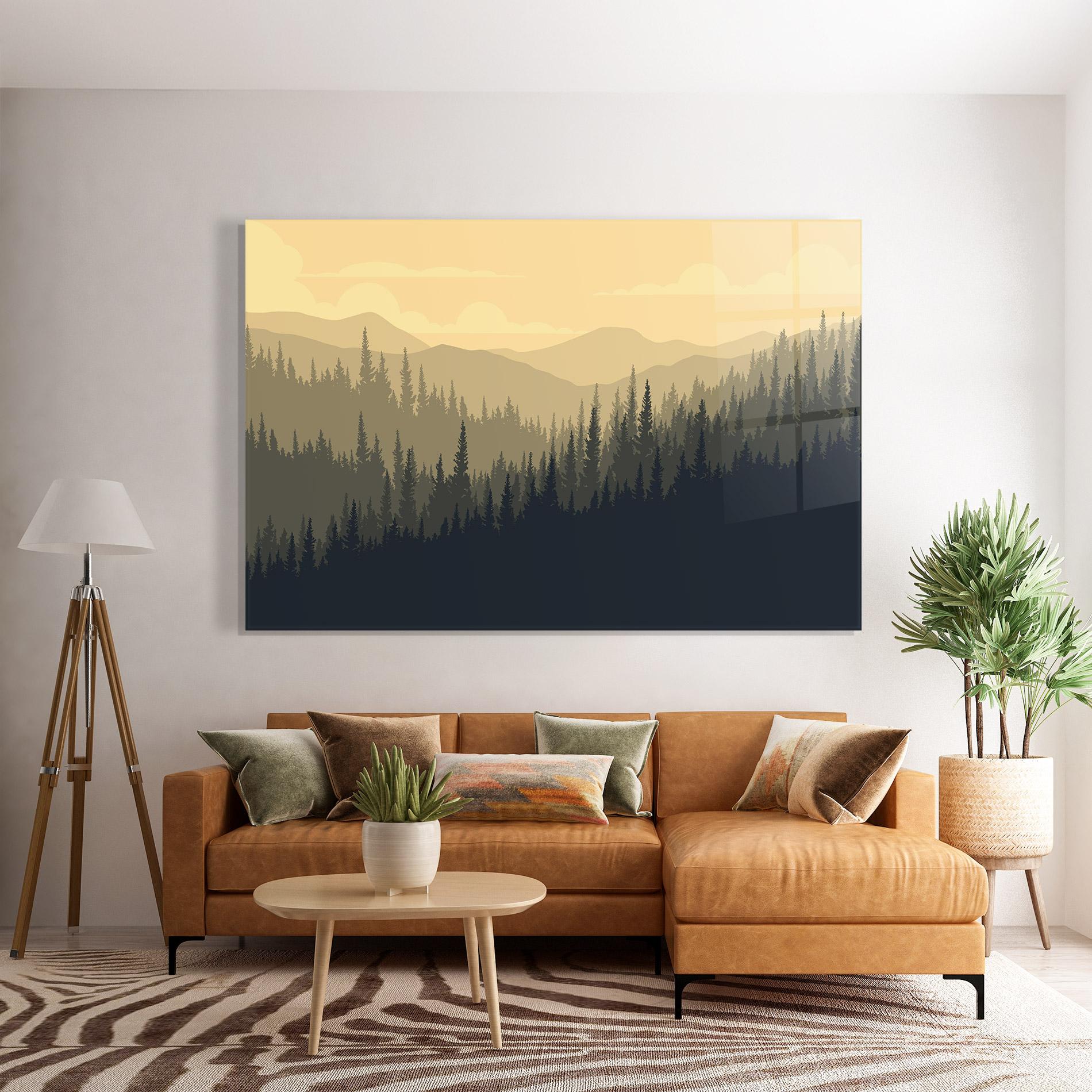 Стъклена картина Cream Foggy Forest mockup 7