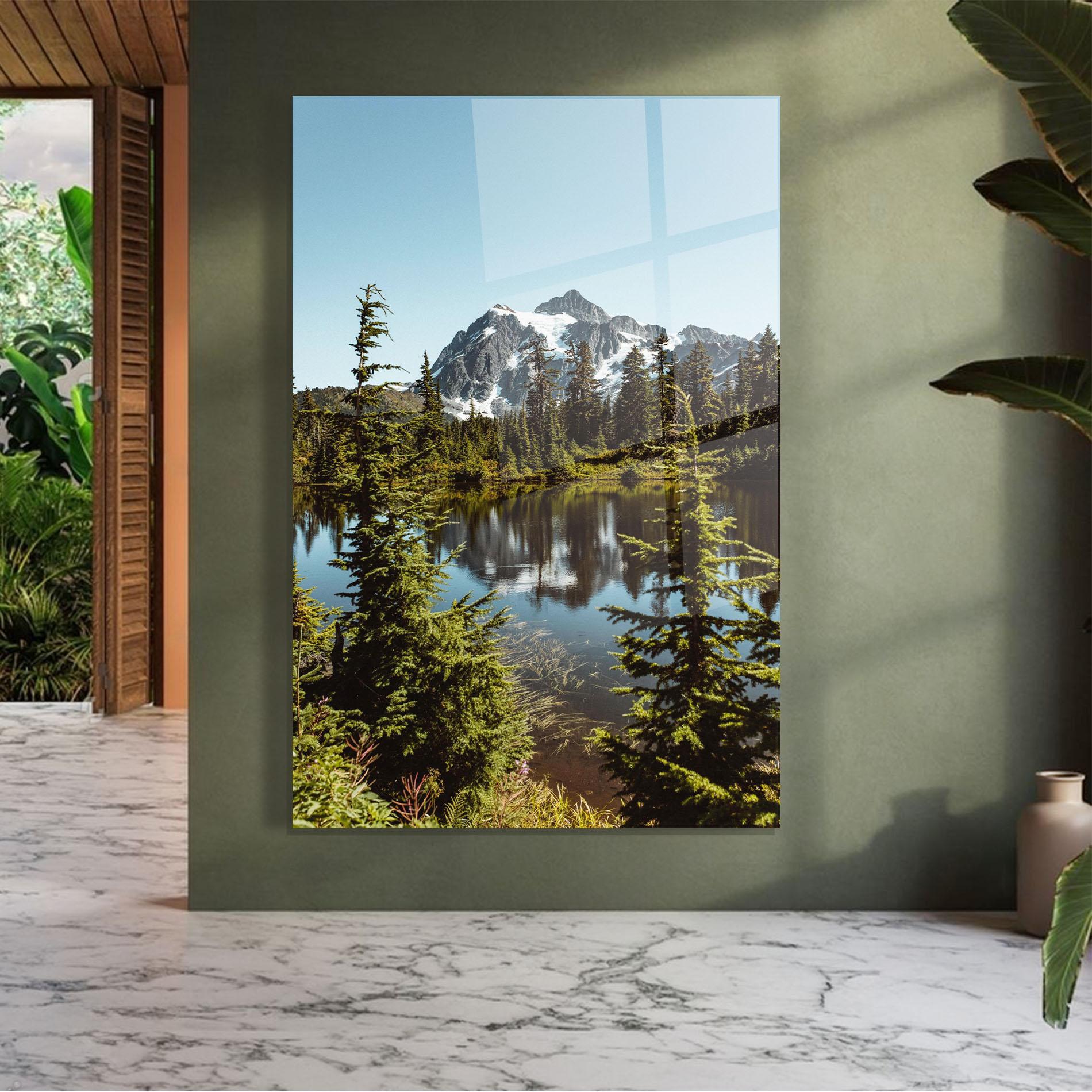 Стъклена картина Forest Snow Mountain mockup 7