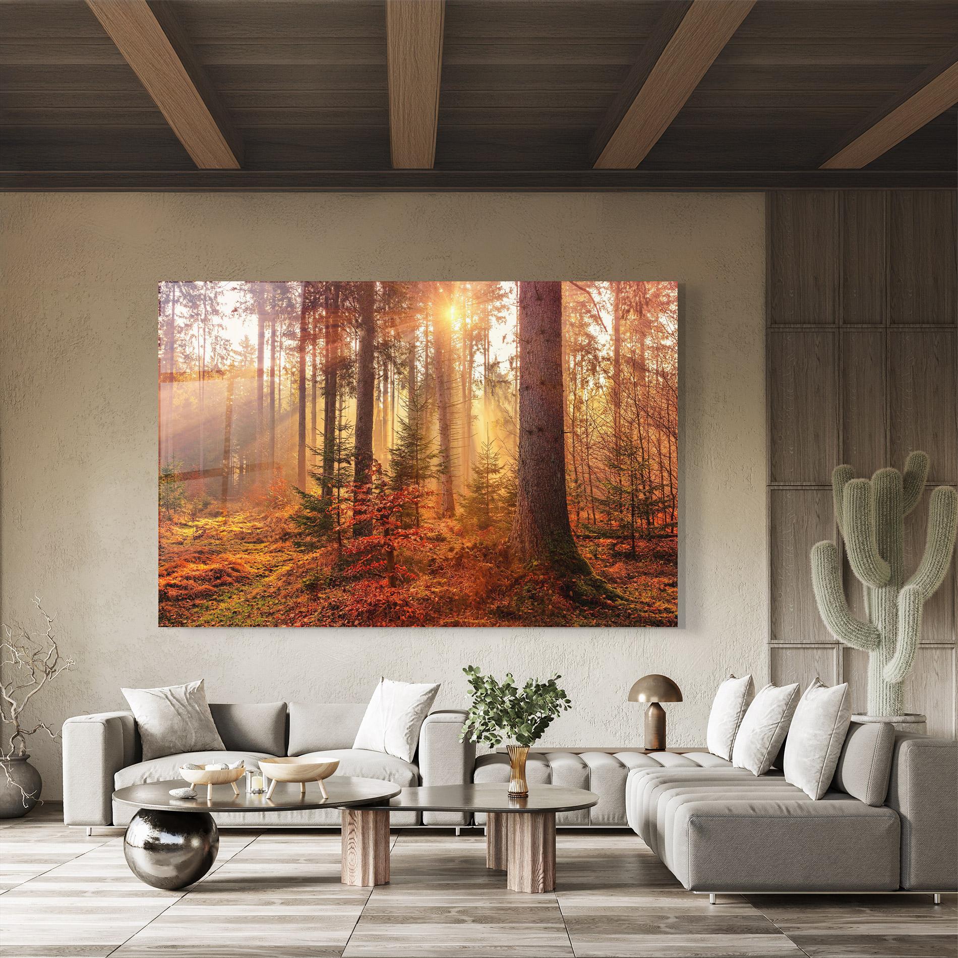 Стъклена картина Orange Light Forest mockup 8