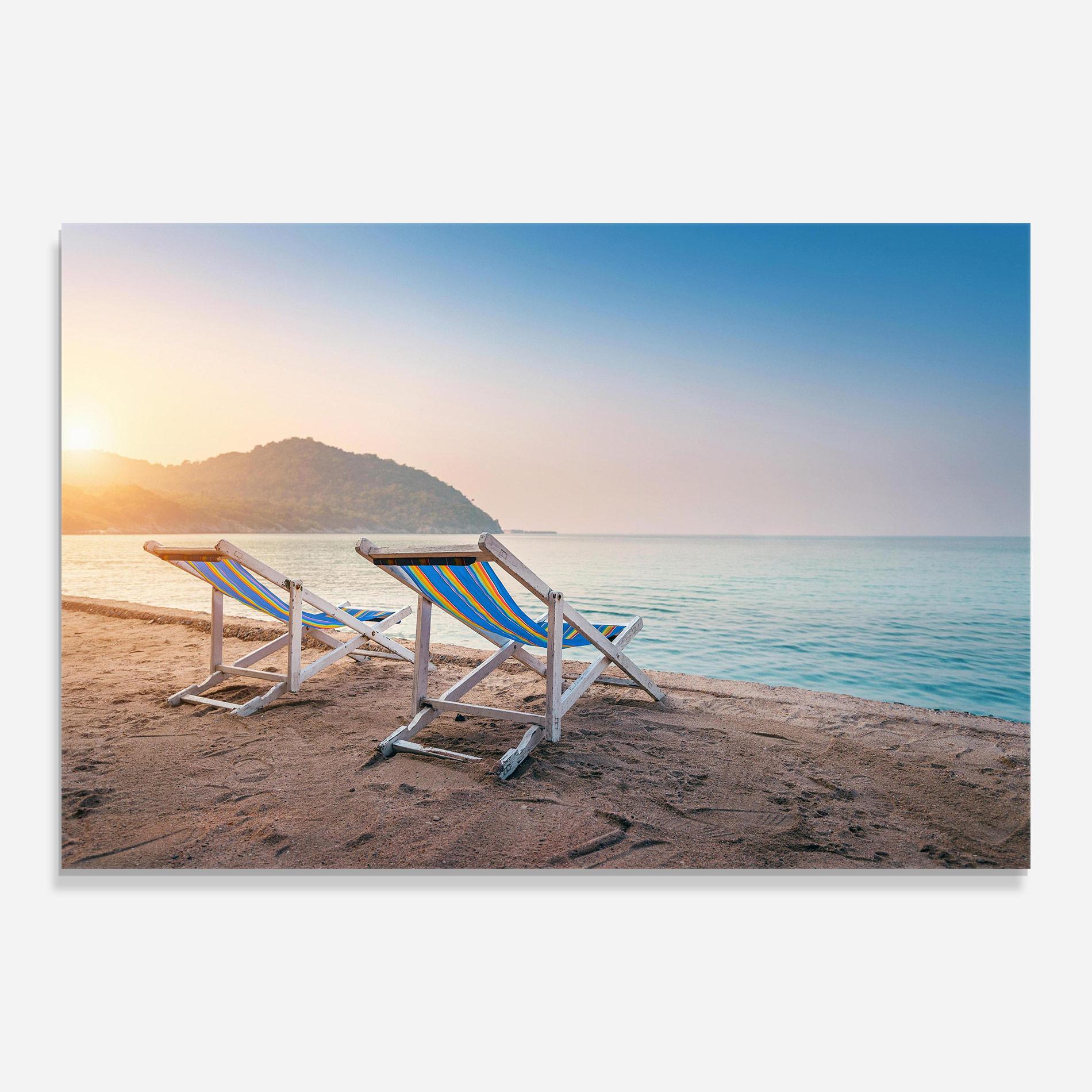 Стъклена картина Colorful Beach Chairs mockup 0