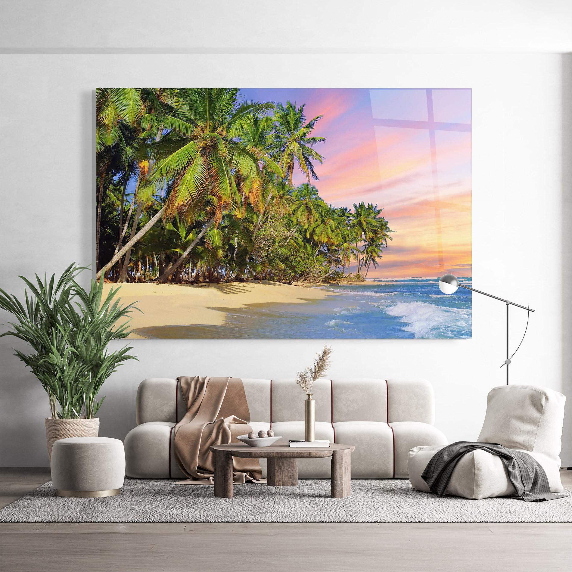 Стъклена картина Coconut Tree Sunset mockup 9