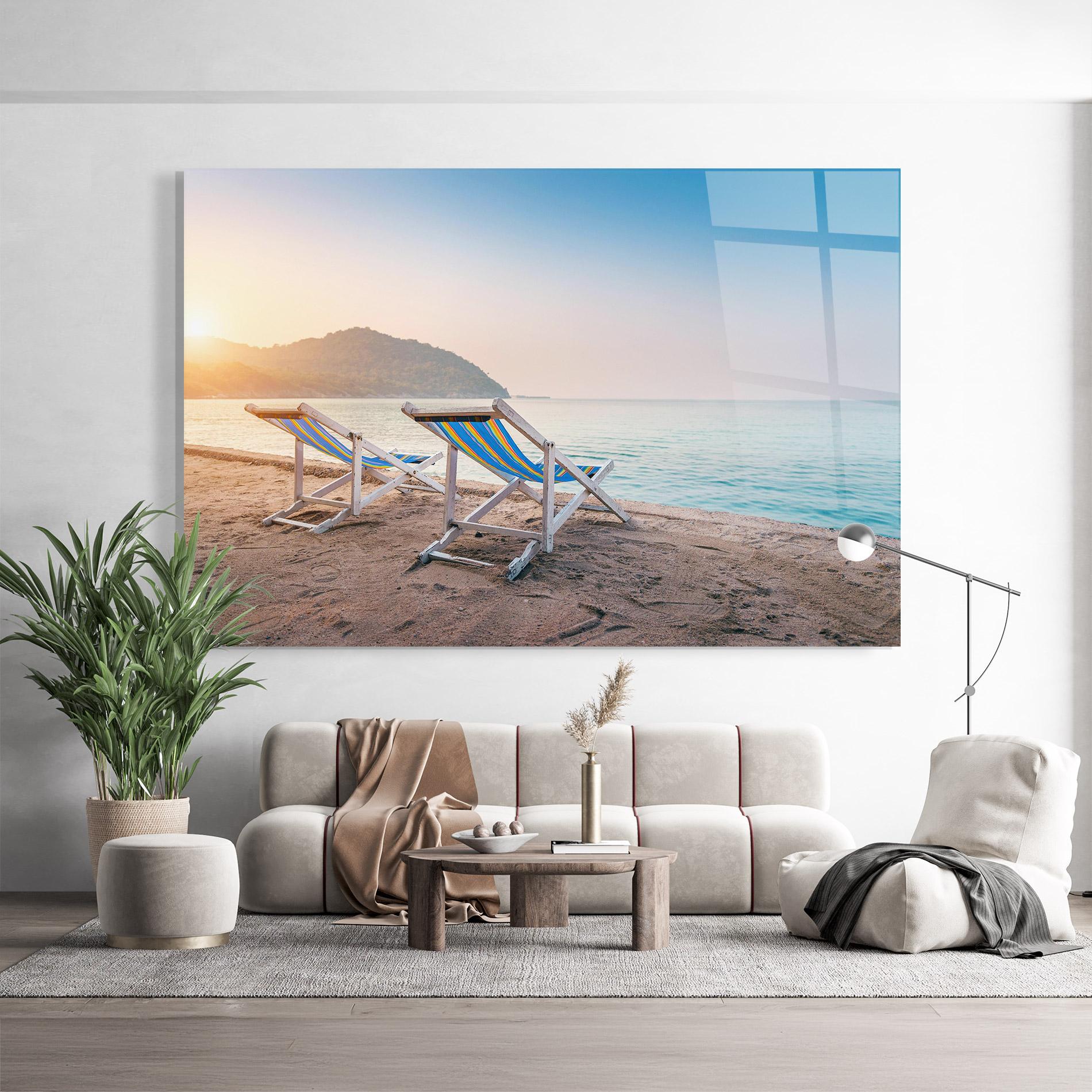 Стъклена картина Colorful Beach Chairs mockup 9