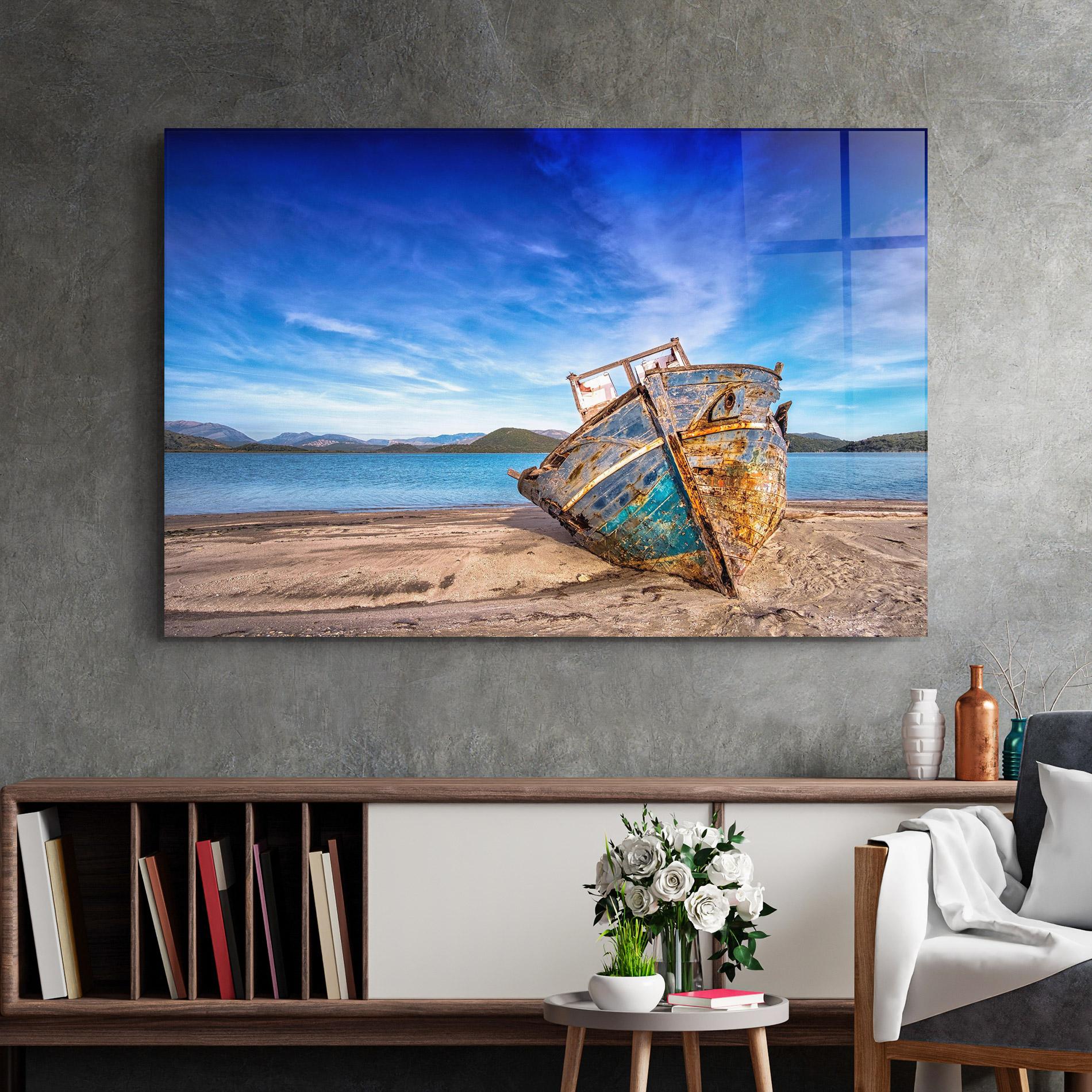 Стъклена картина Boat Blue Sky mockup 2