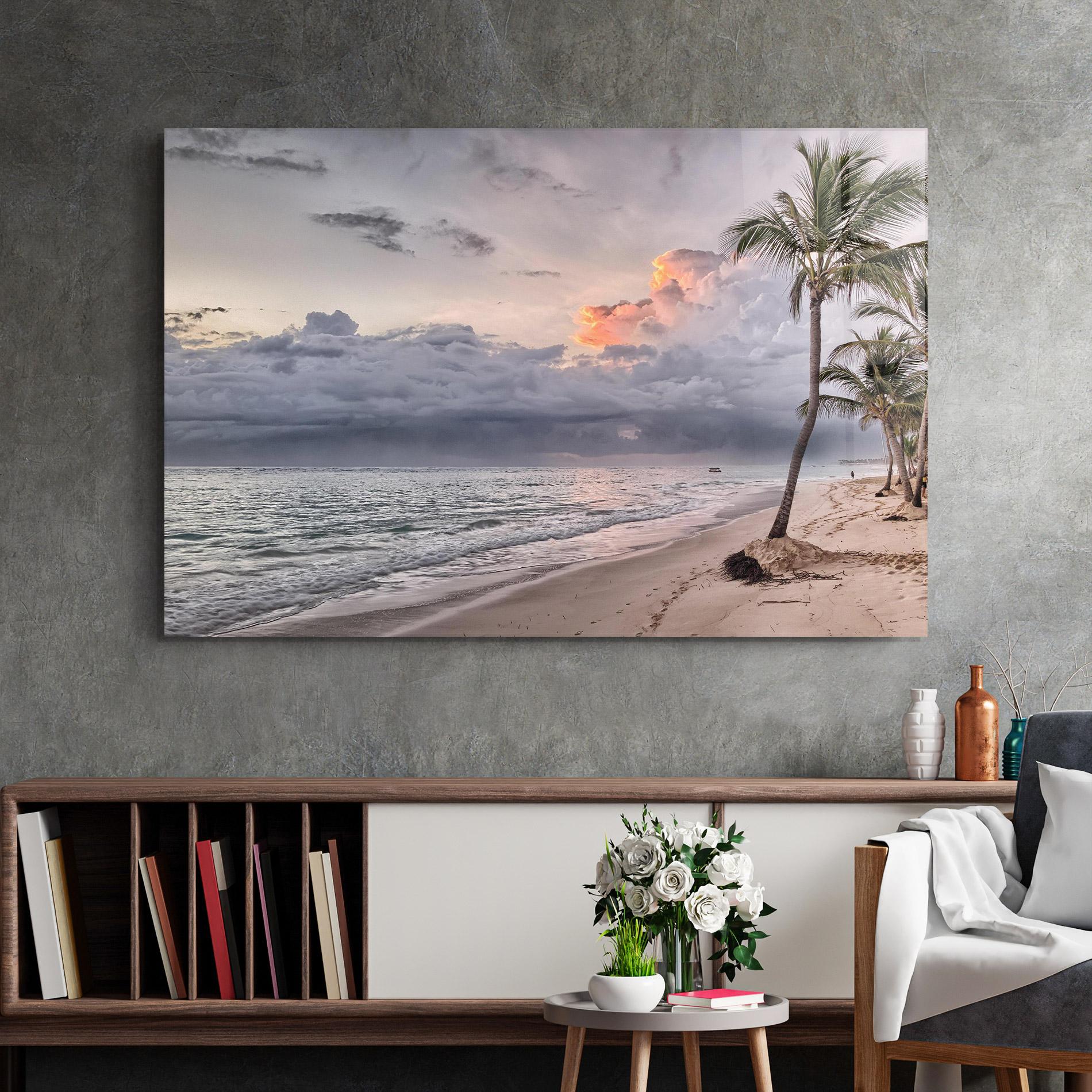 Стъклена картина Cloudy Beach mockup 2