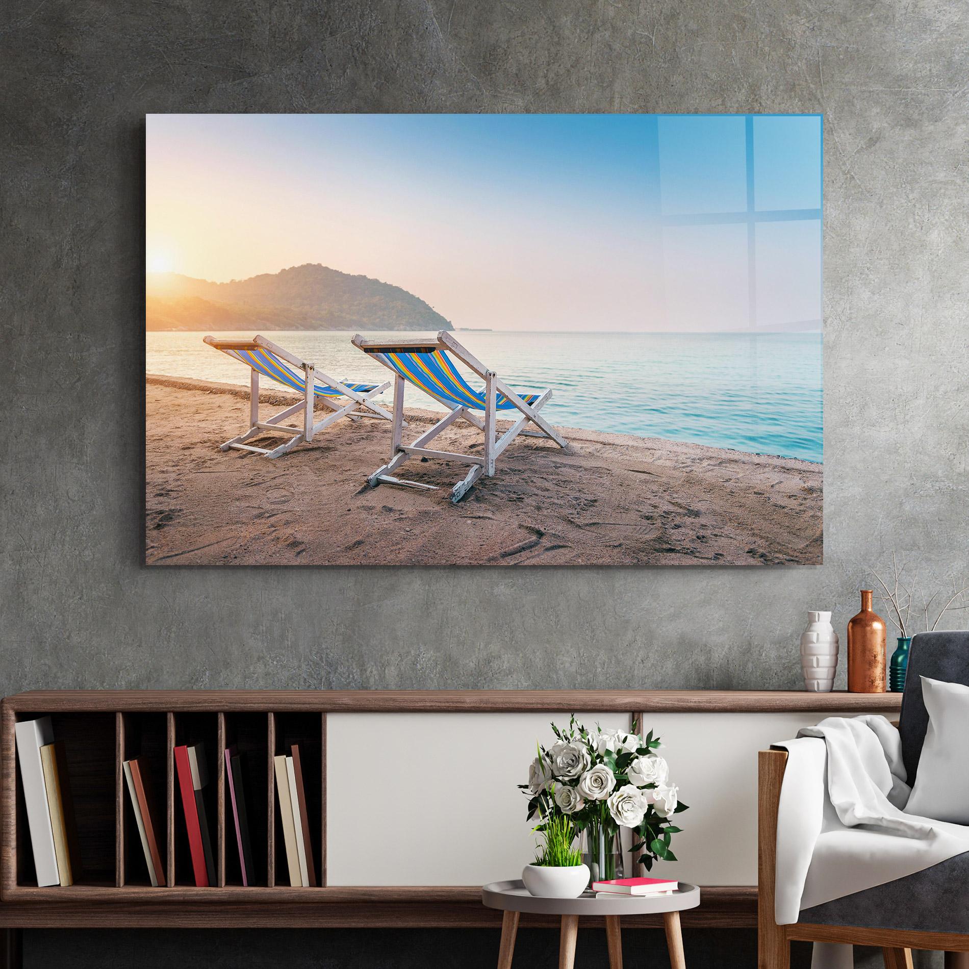 Стъклена картина Colorful Beach Chairs mockup 2