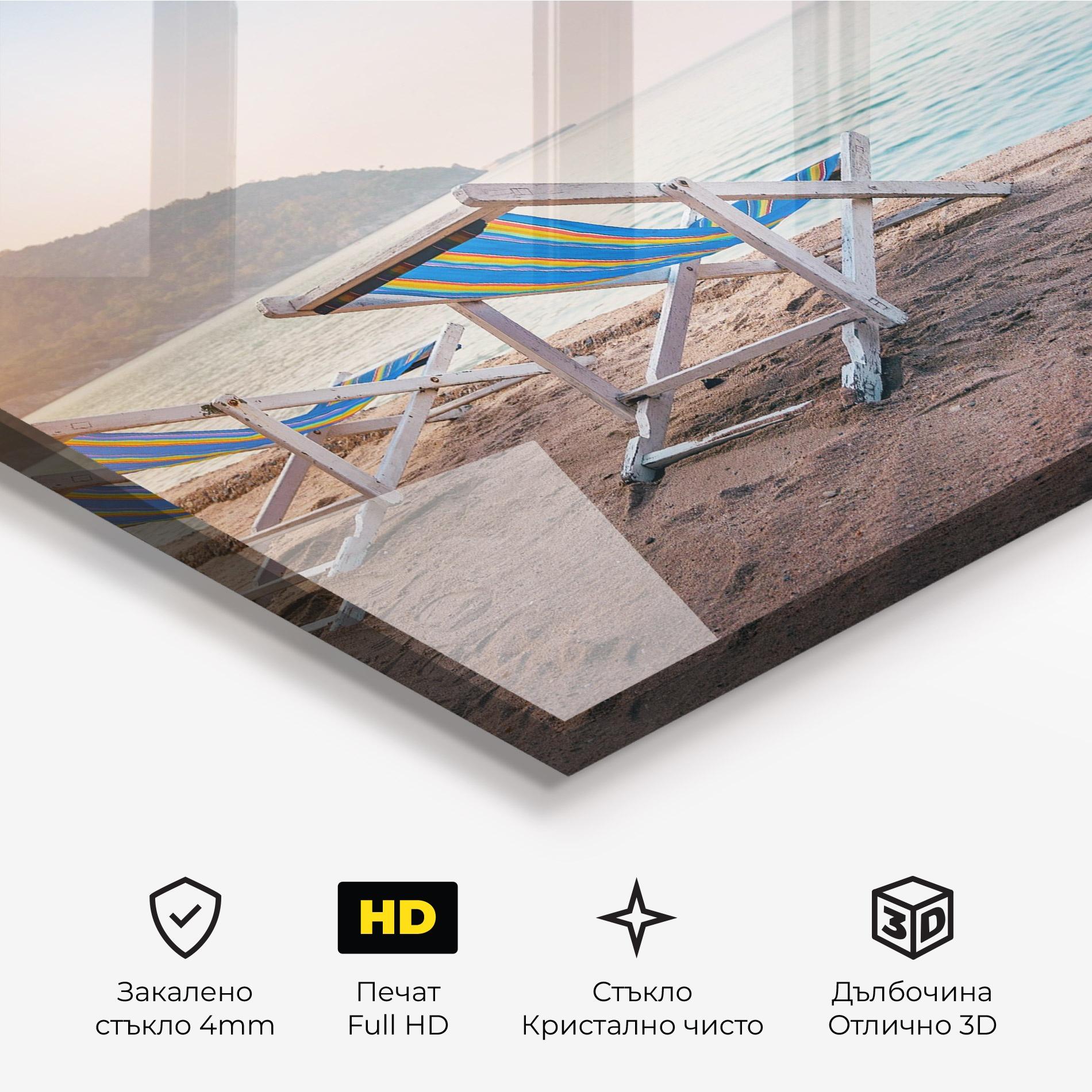 Стъклена картина Colorful Beach Chairs mockup 3