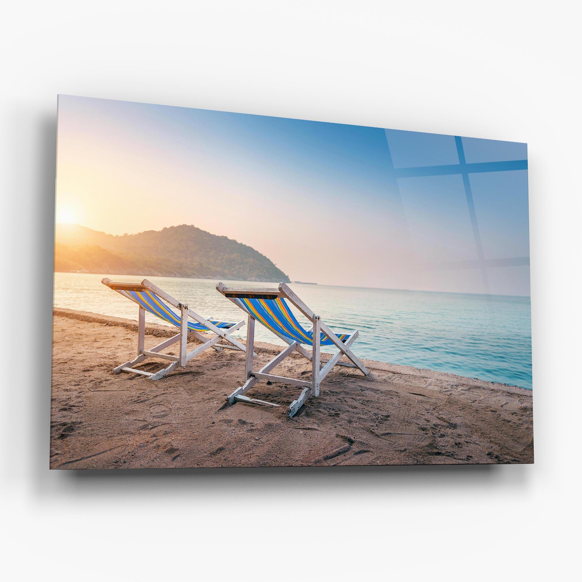 Стъклена картина Colorful Beach Chairs mockup 6
