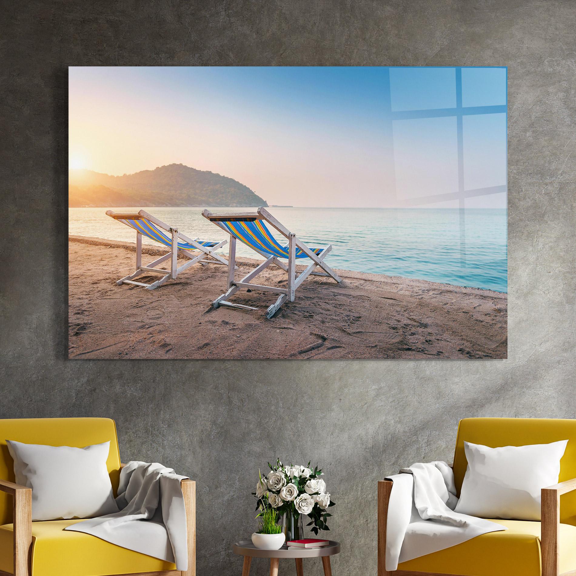 Стъклена картина Colorful Beach Chairs mockup 4