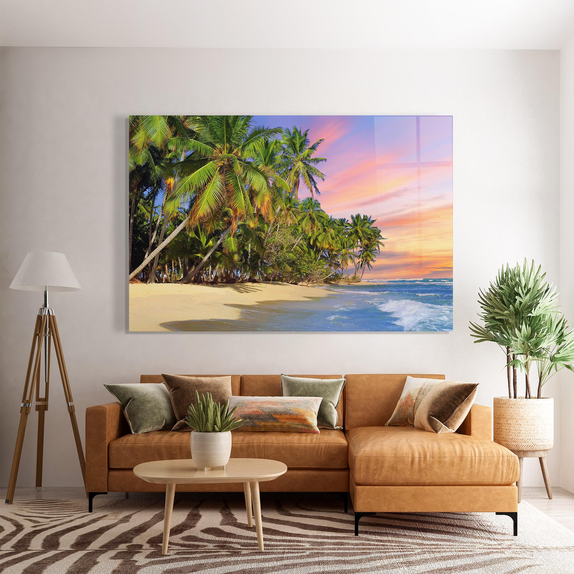 Стъклена картина Coconut Tree Sunset mockup 7