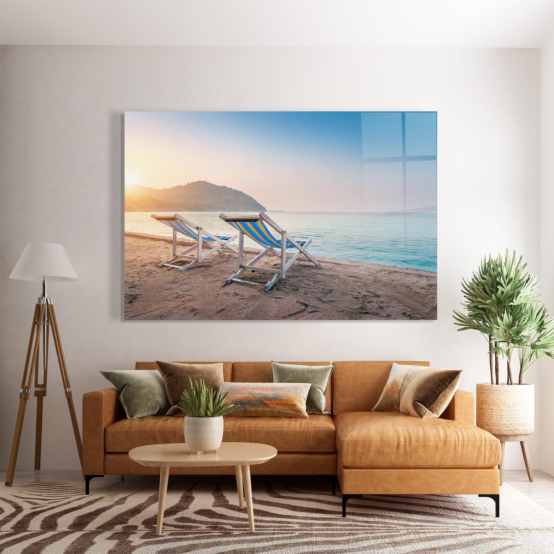 Стъклена картина Colorful Beach Chairs mockup 7