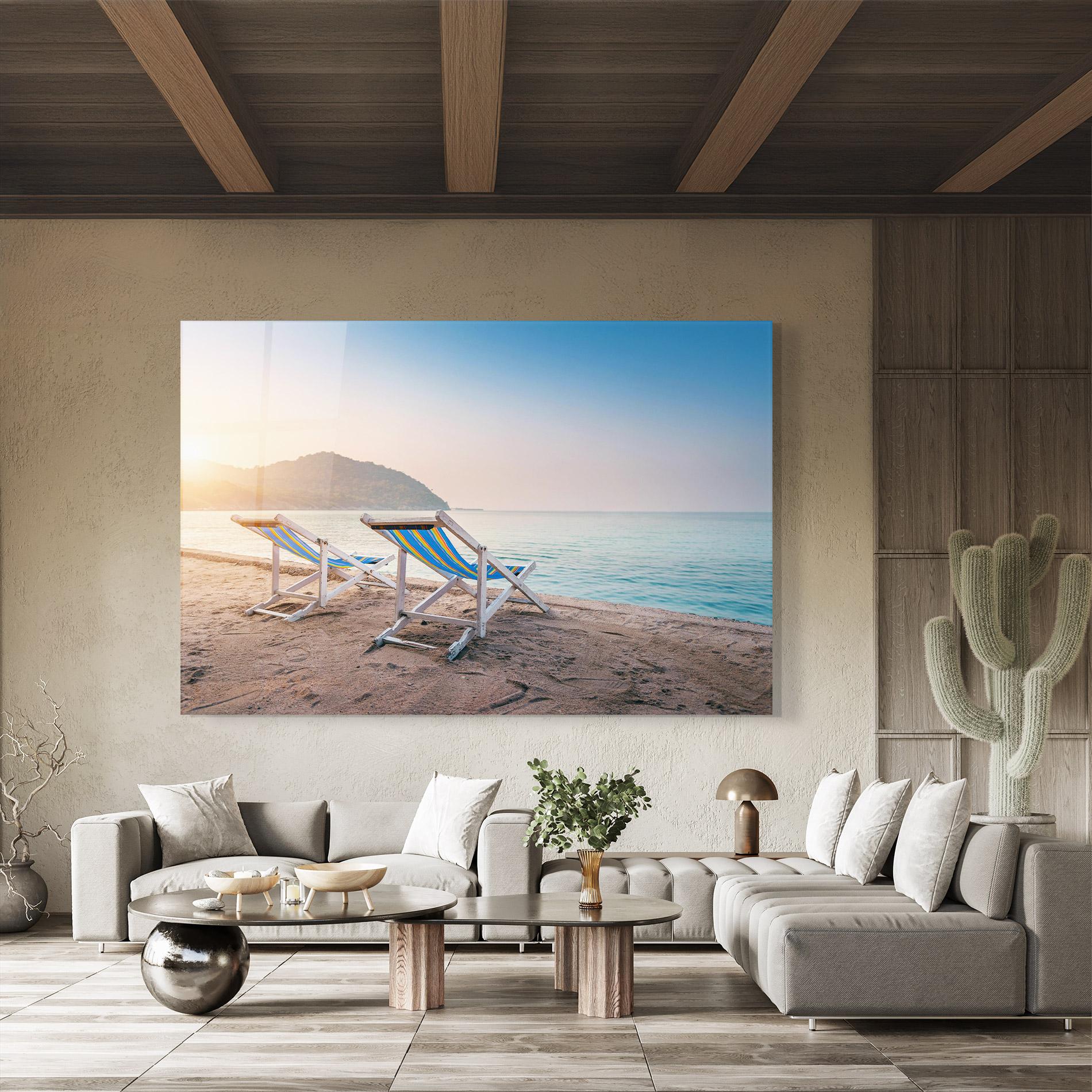 Стъклена картина Colorful Beach Chairs mockup 8