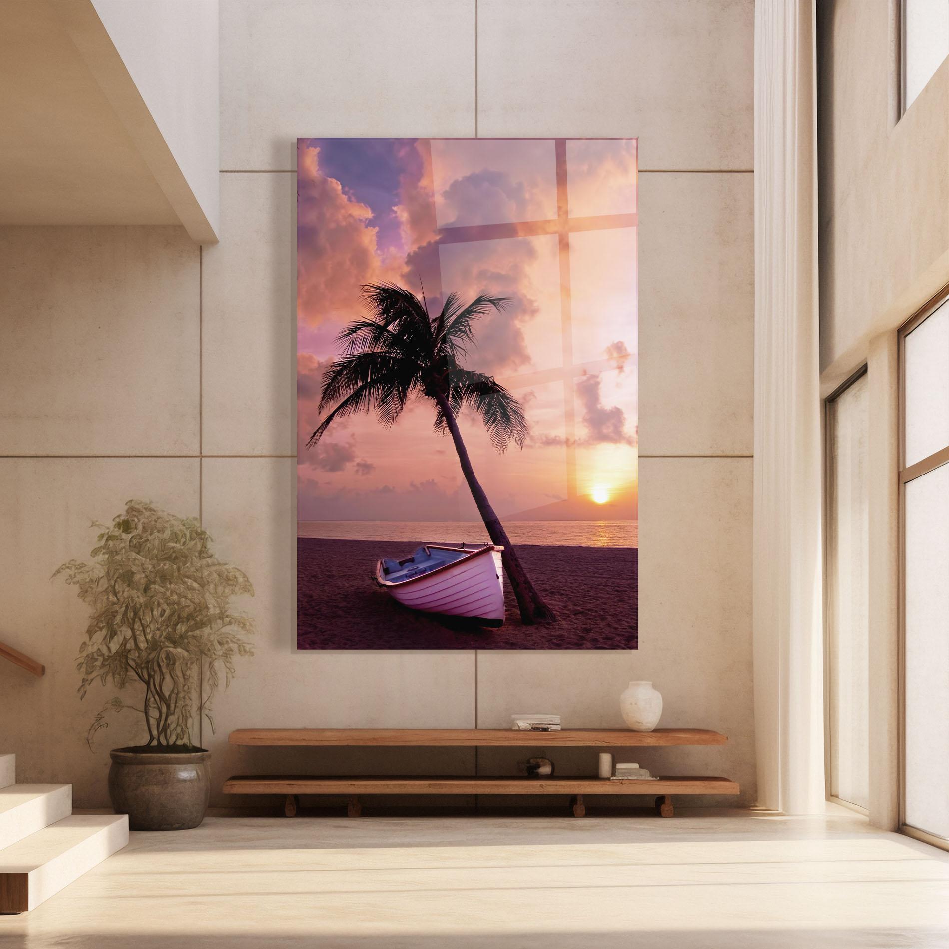 Стъклена картина Boat Purple Sunset mockup 8