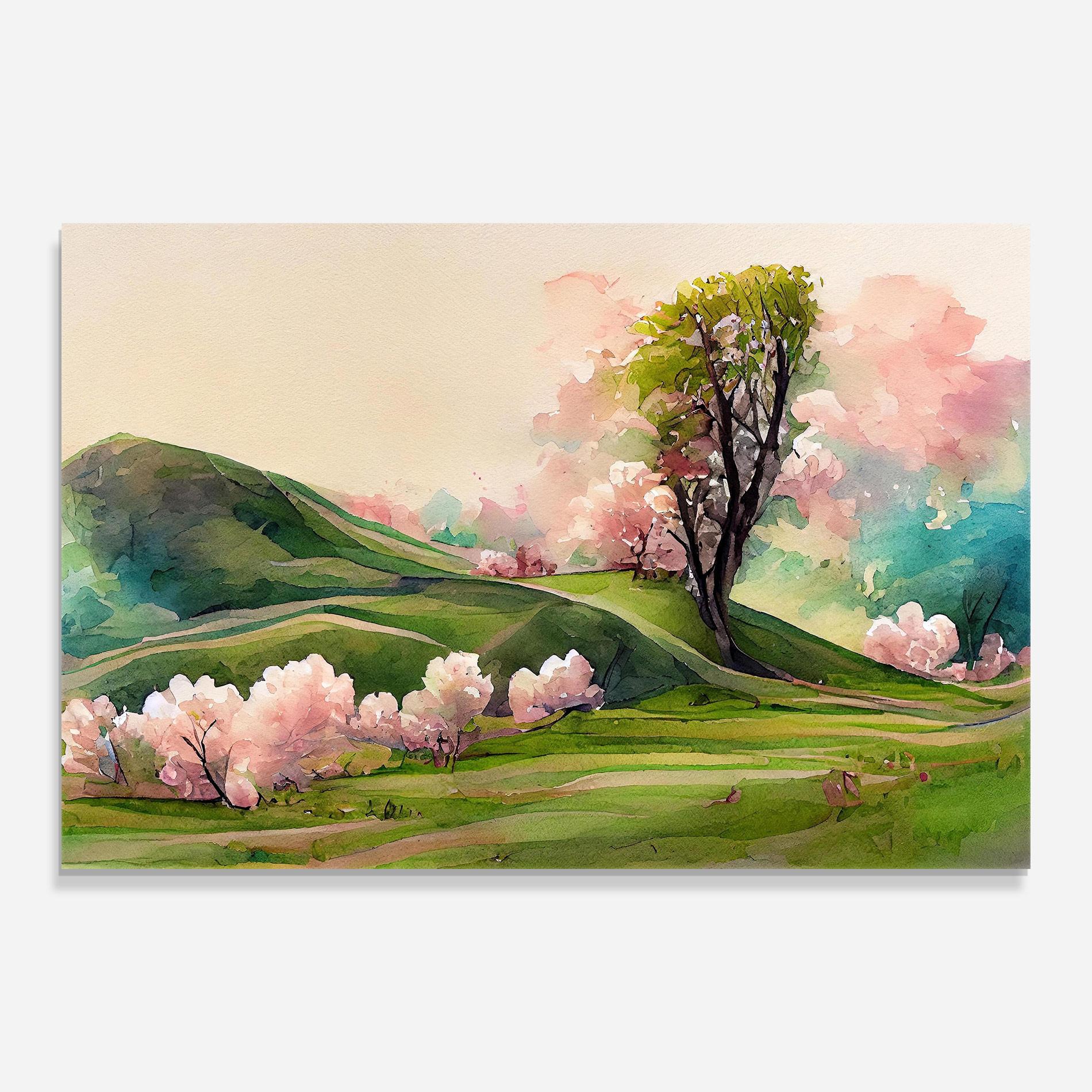 Стъклена картина Pink Spring Trees mockup 0