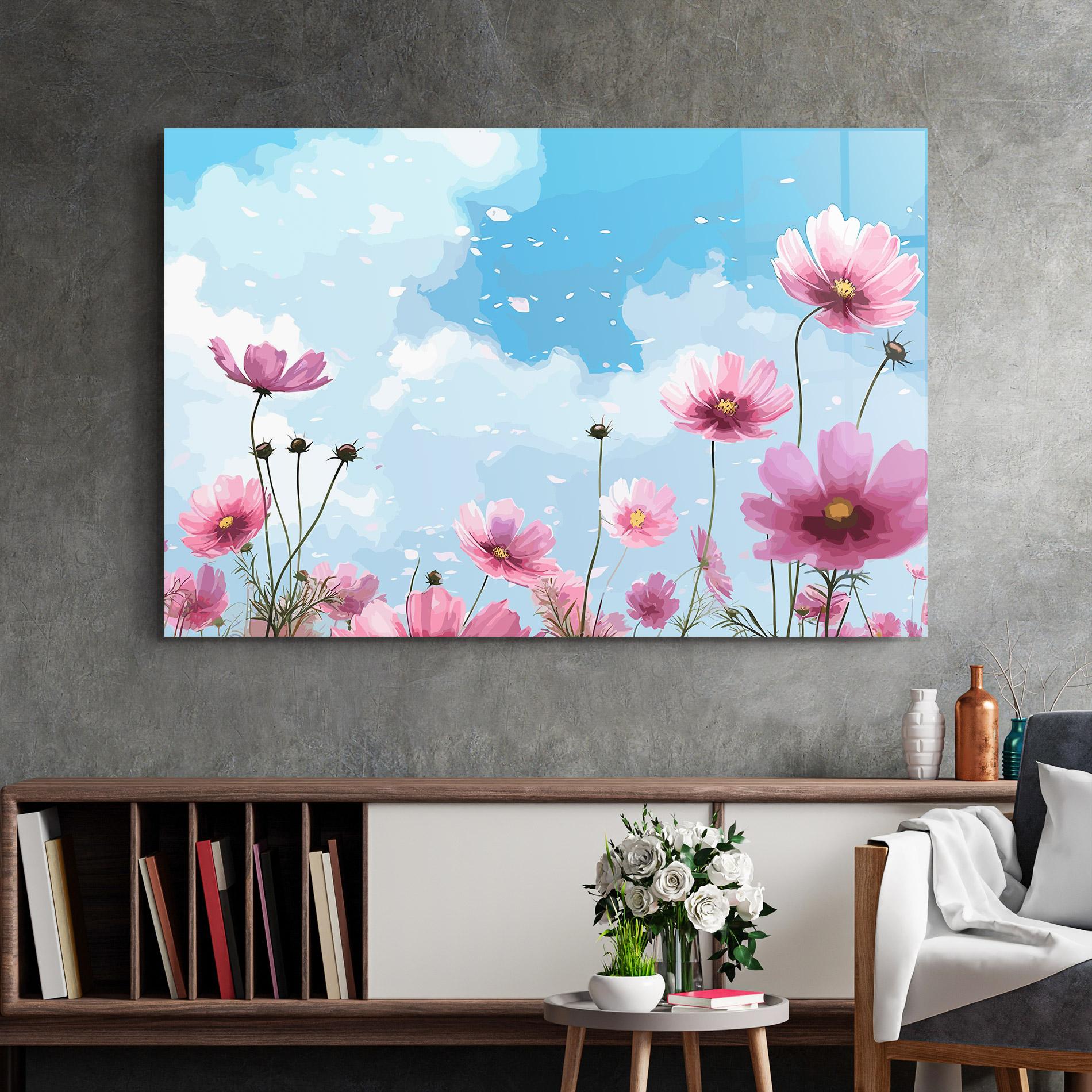 Стъклена картина Pink Flowers Spring mockup 2