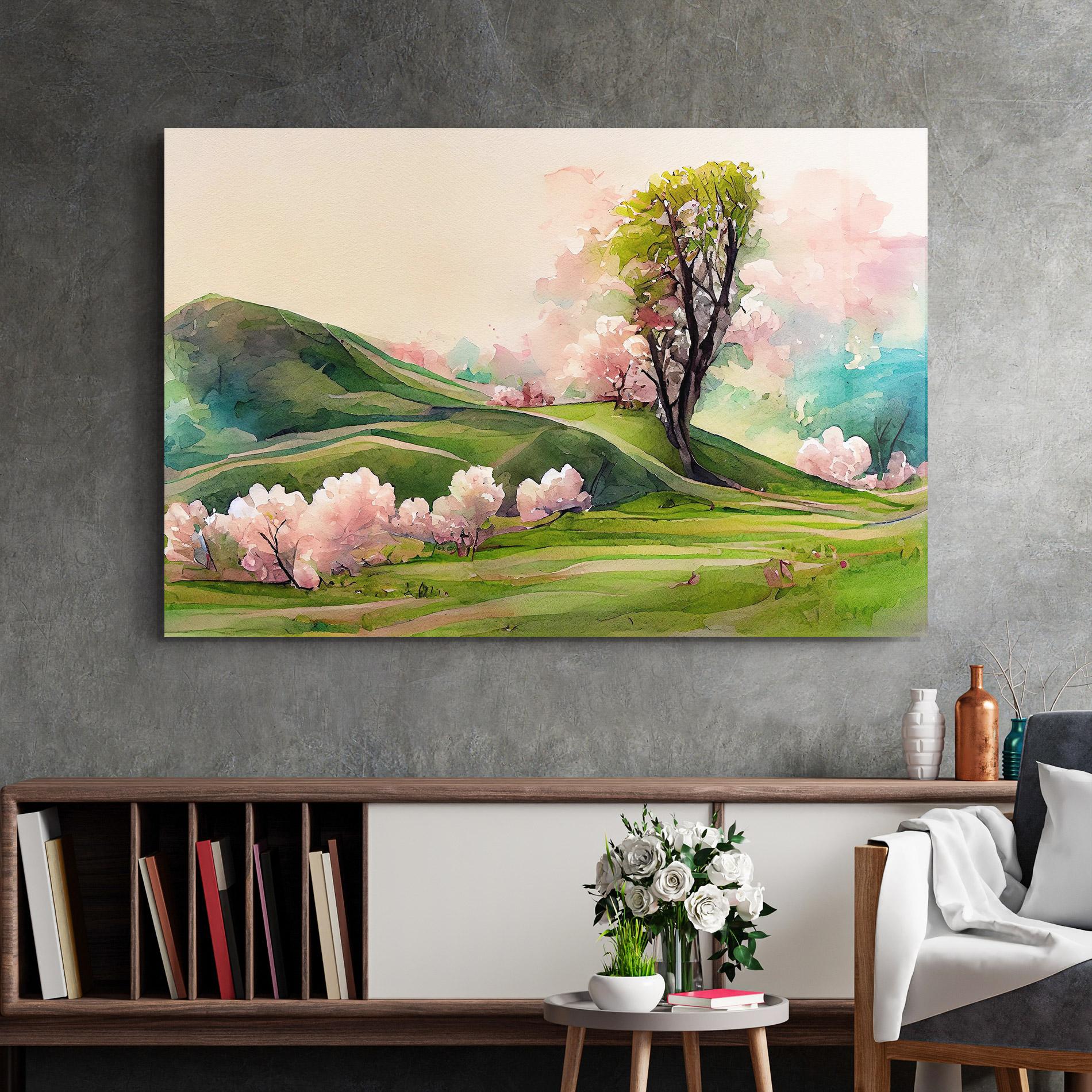 Стъклена картина Pink Spring Trees mockup 2