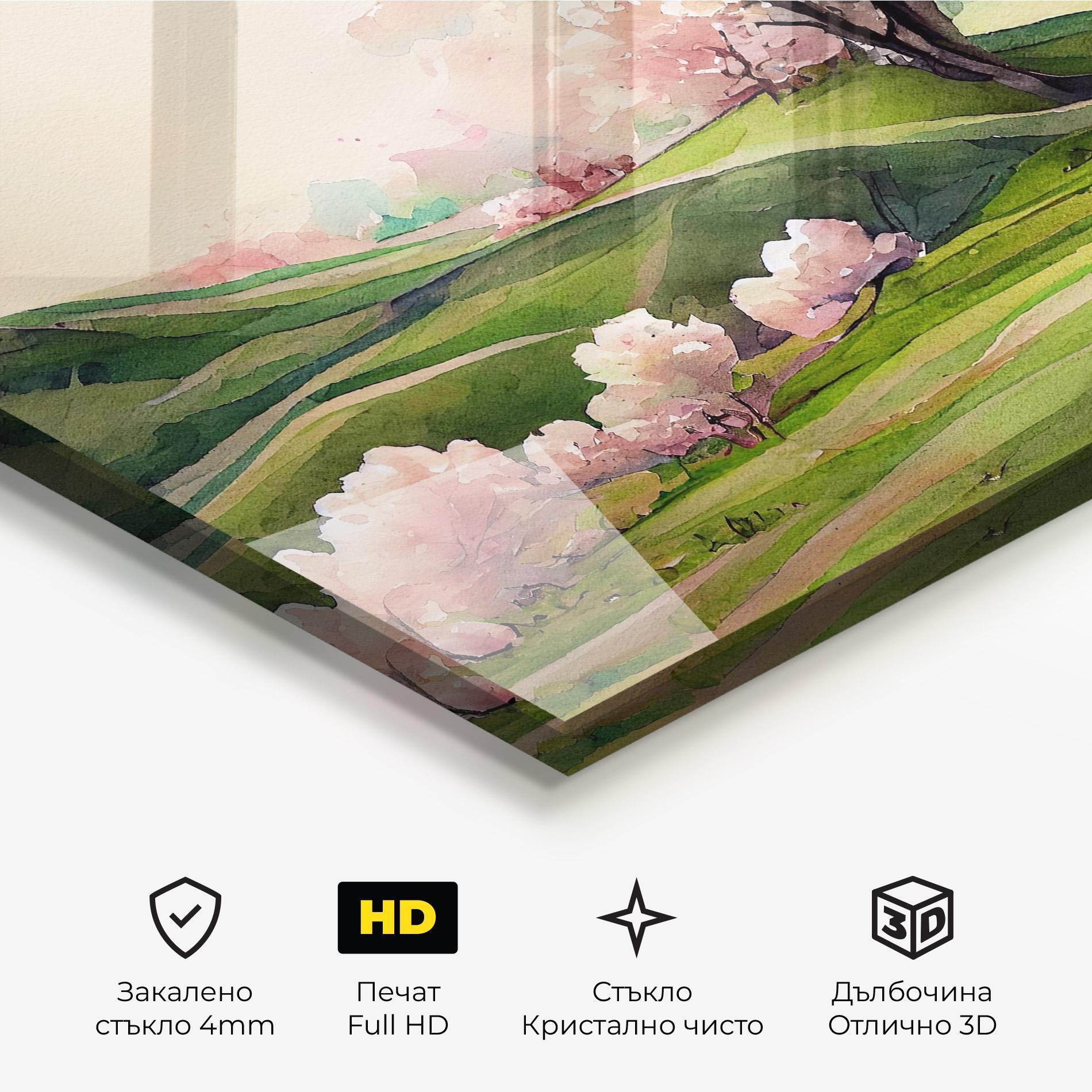 Стъклена картина Pink Spring Trees mockup 3