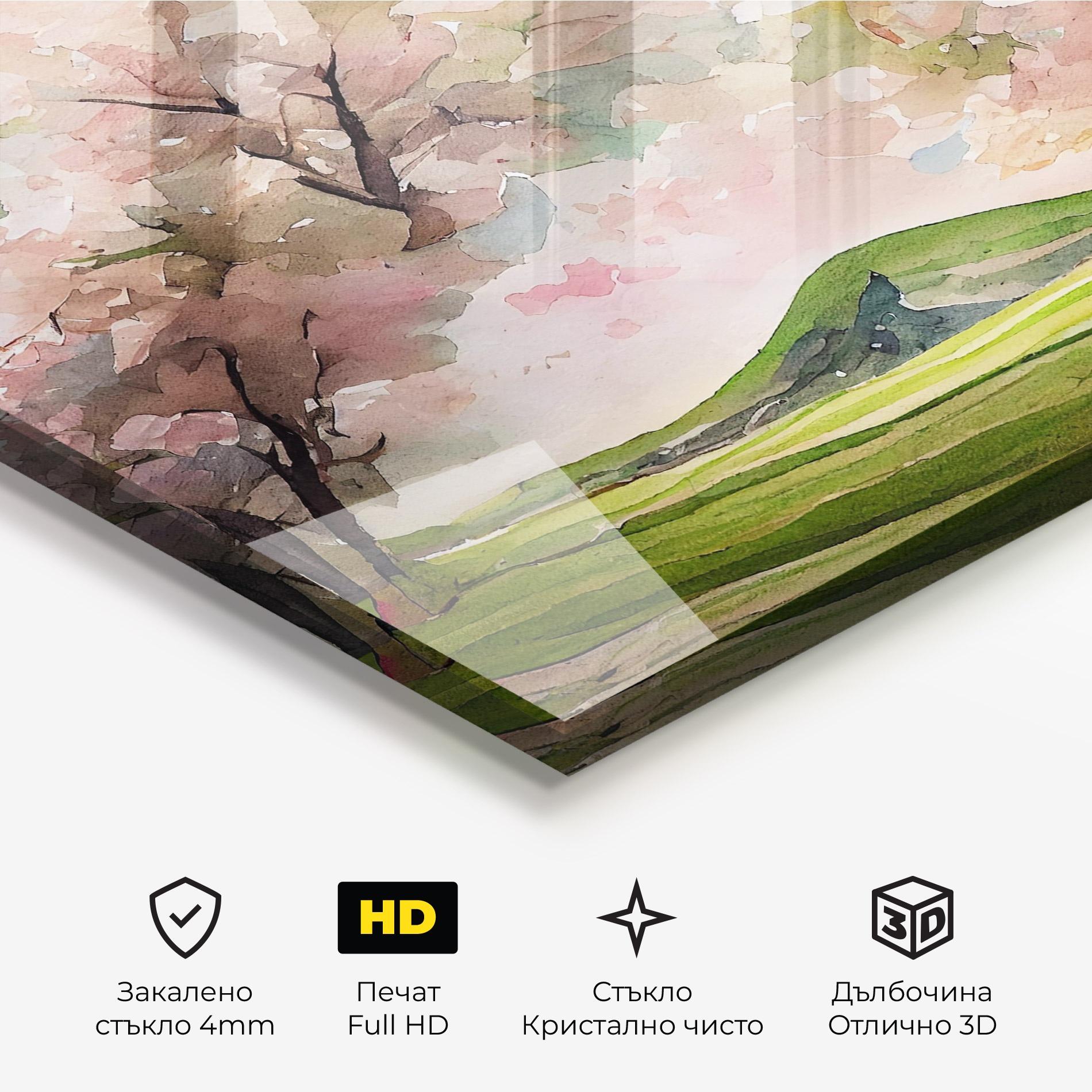 Стъклена картина Spring Pink Trees mockup 3