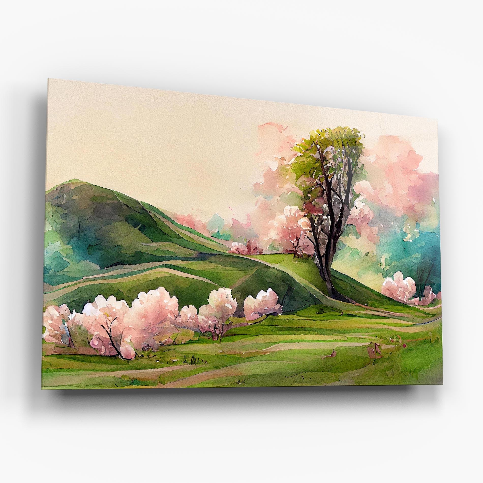 Стъклена картина Pink Spring Trees mockup 6