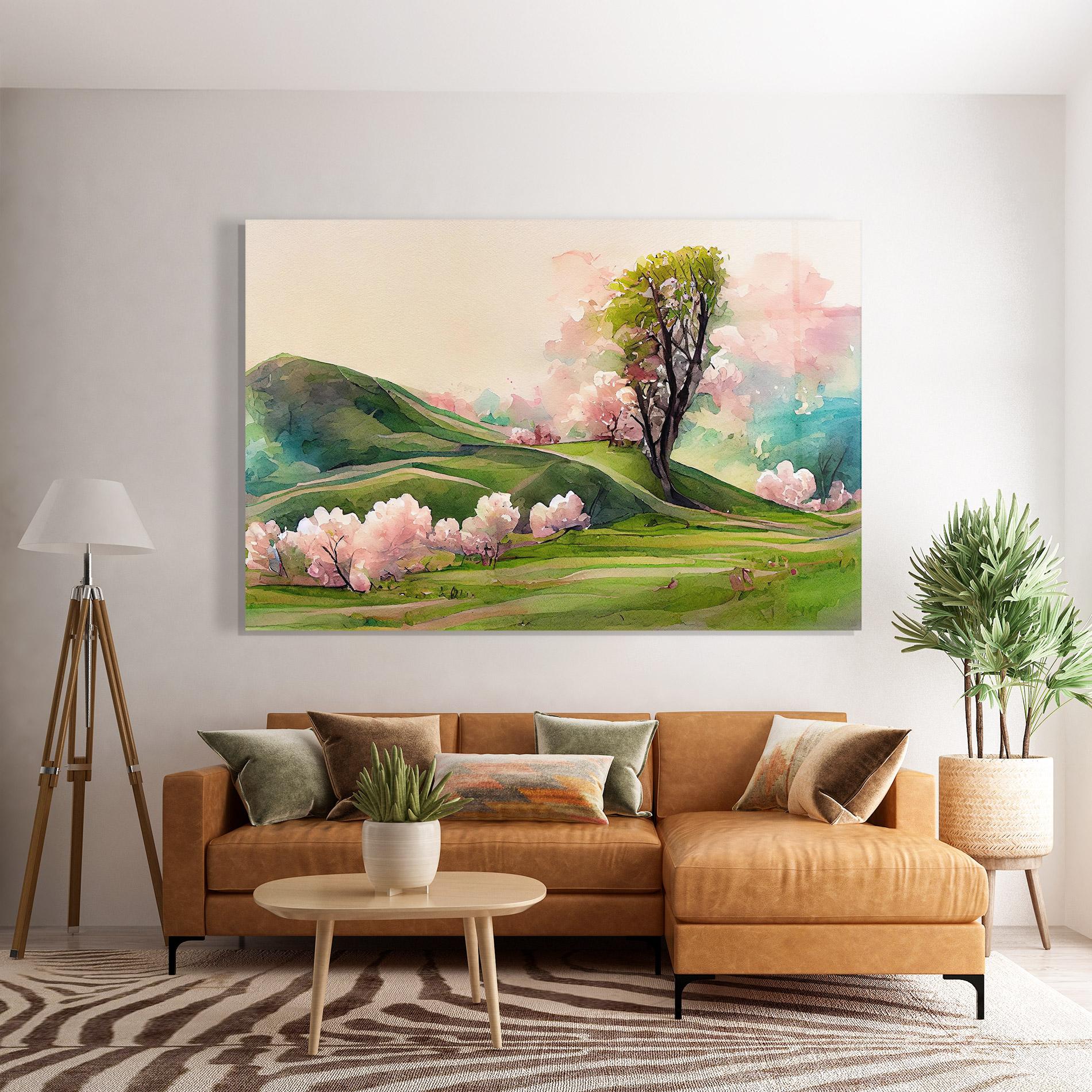 Стъклена картина Pink Spring Trees mockup 7