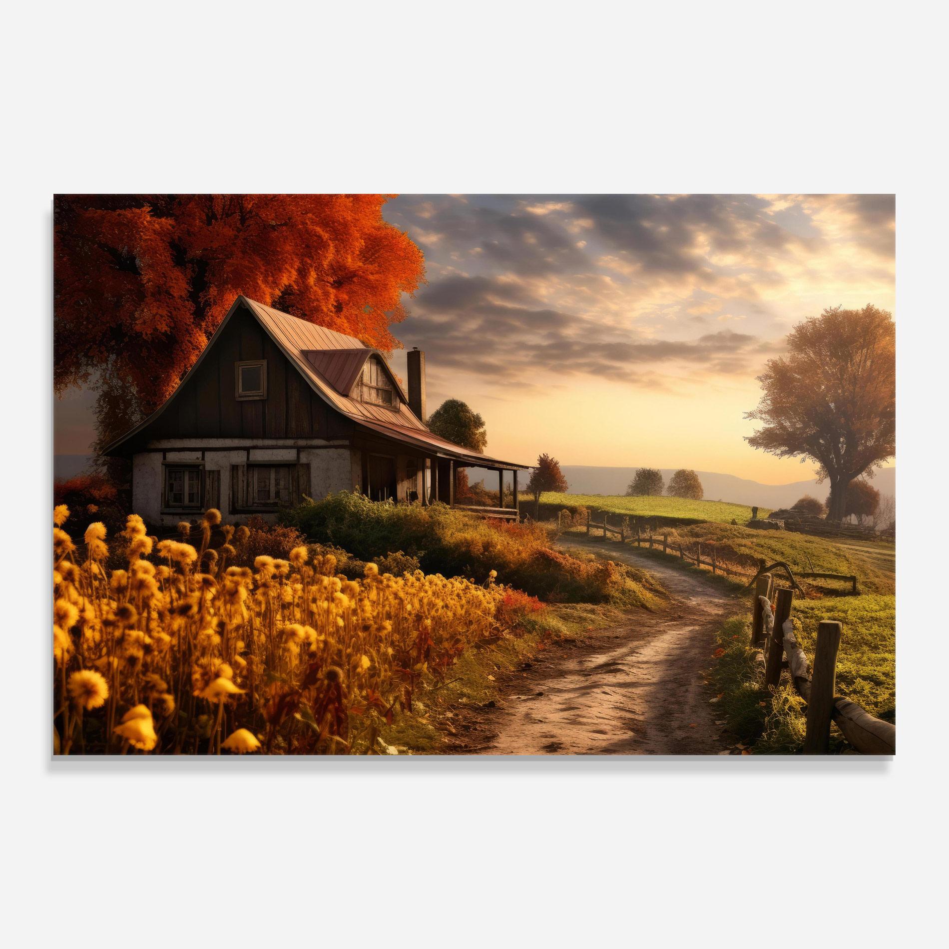 Стъклена картина Autumn Farm House mockup 0