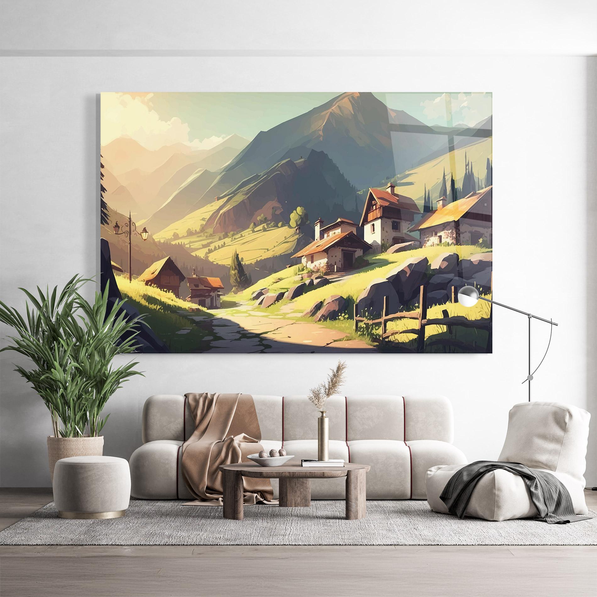 Стъклена картина Grassy Mountain View mockup 9