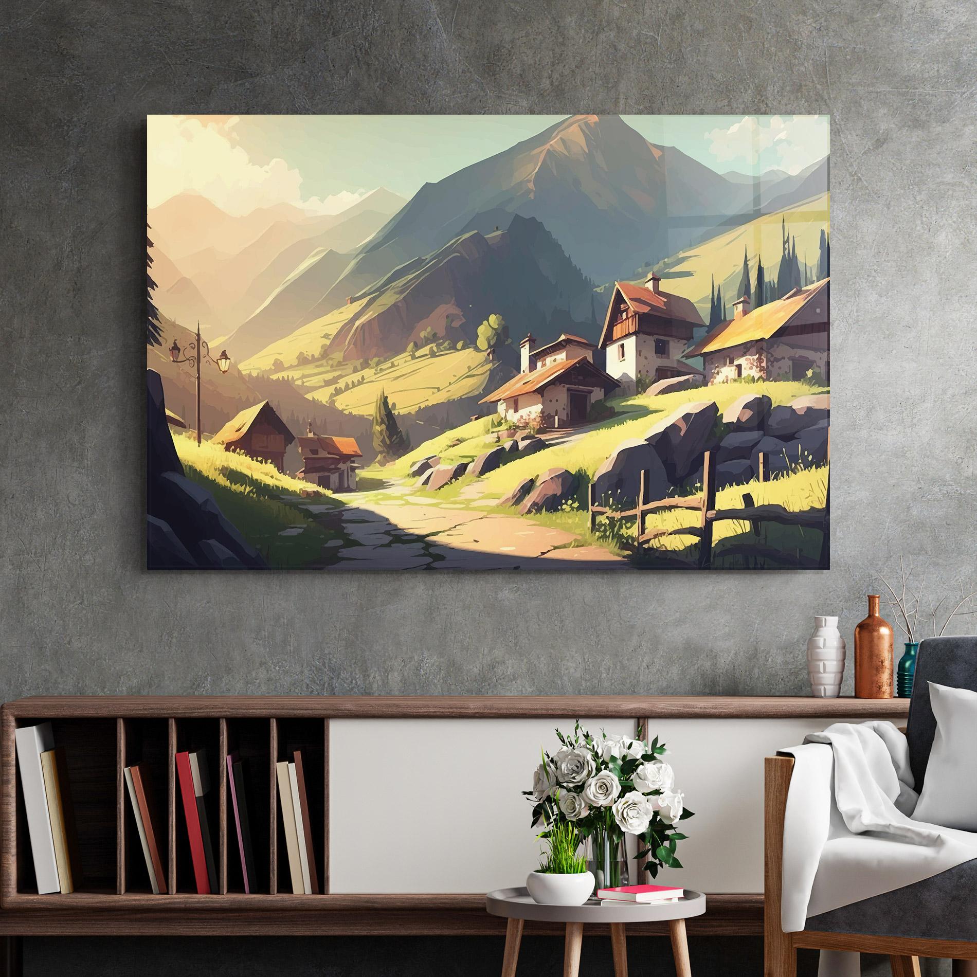 Стъклена картина Grassy Mountain View mockup 2