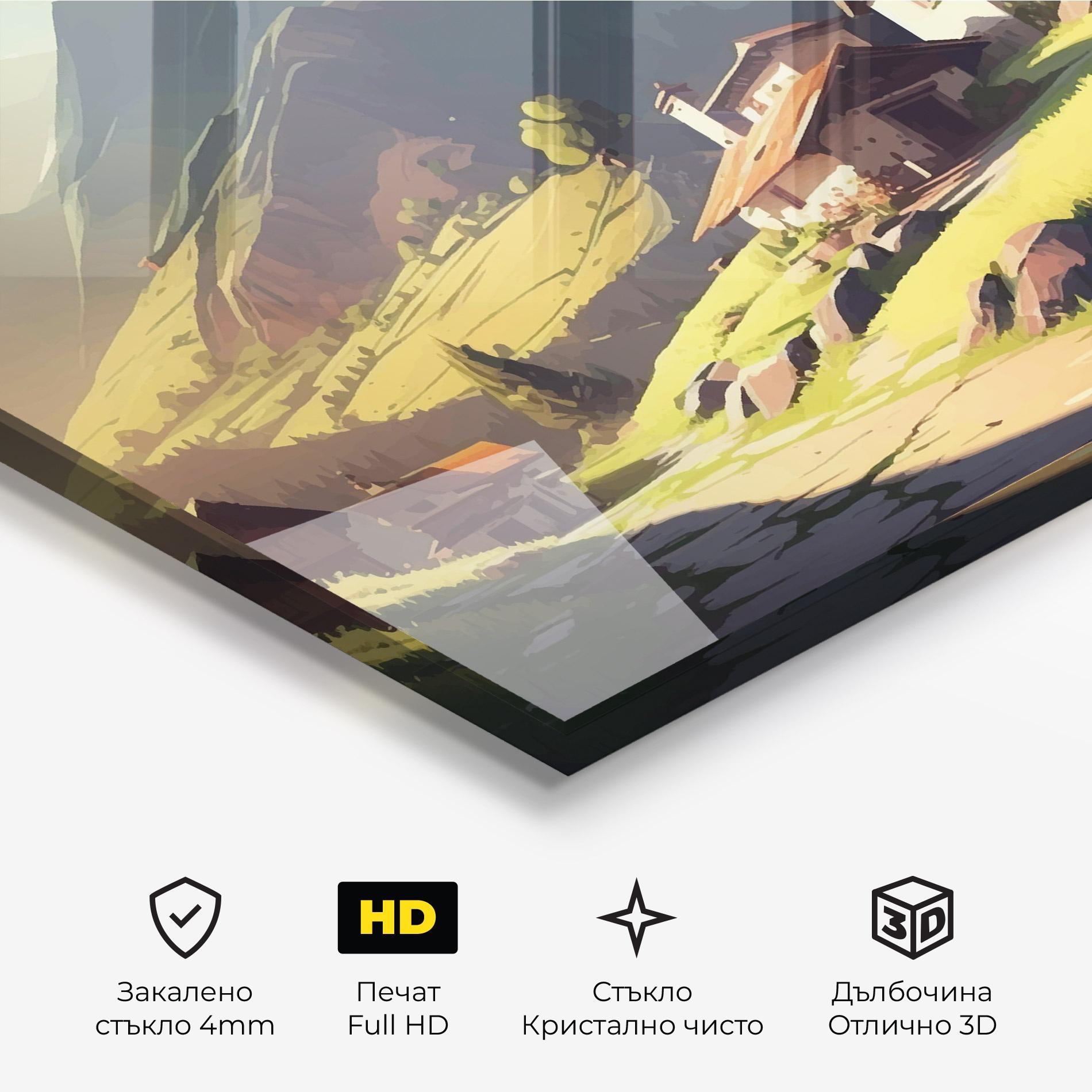 Стъклена картина Grassy Mountain View mockup 3