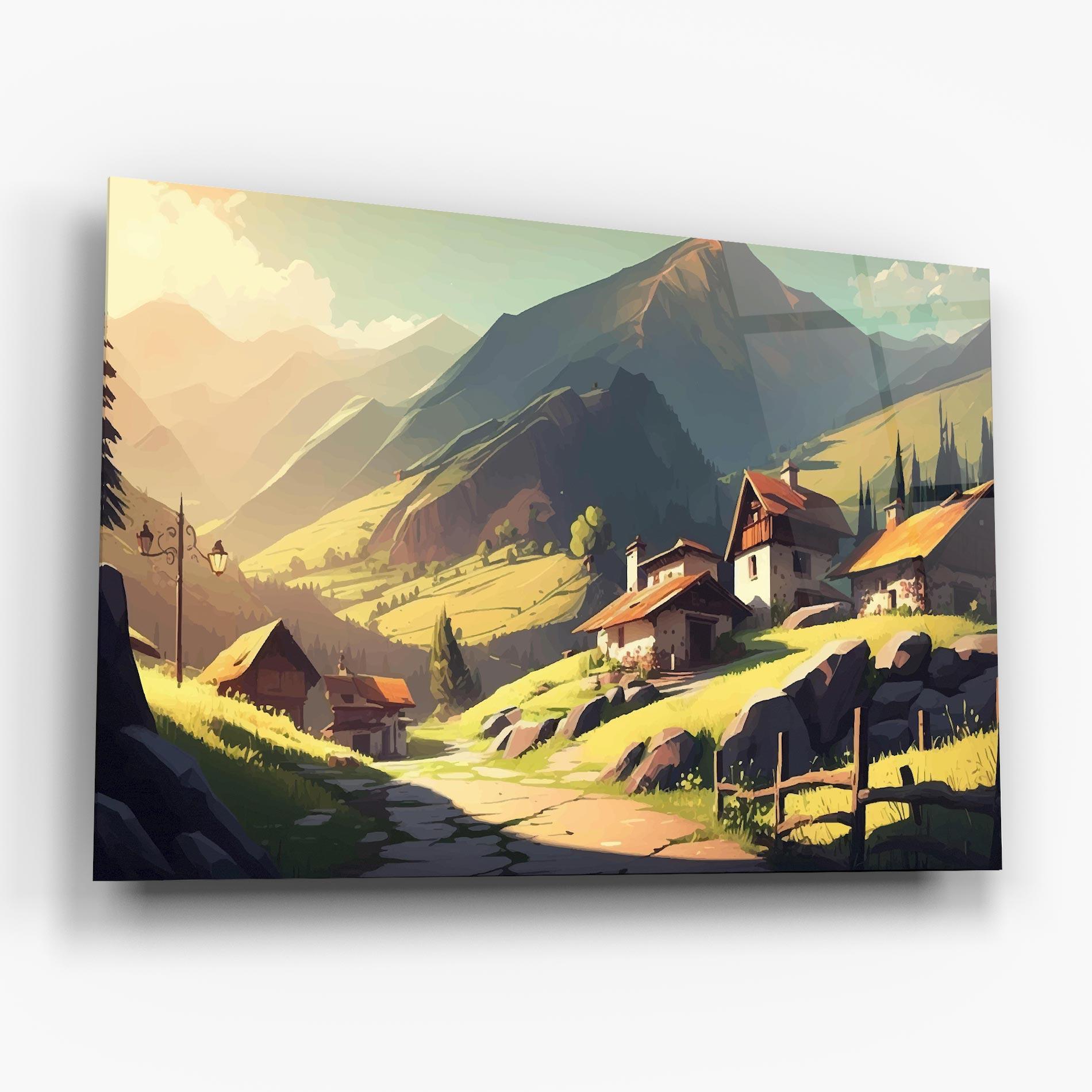 Стъклена картина Grassy Mountain View mockup 6