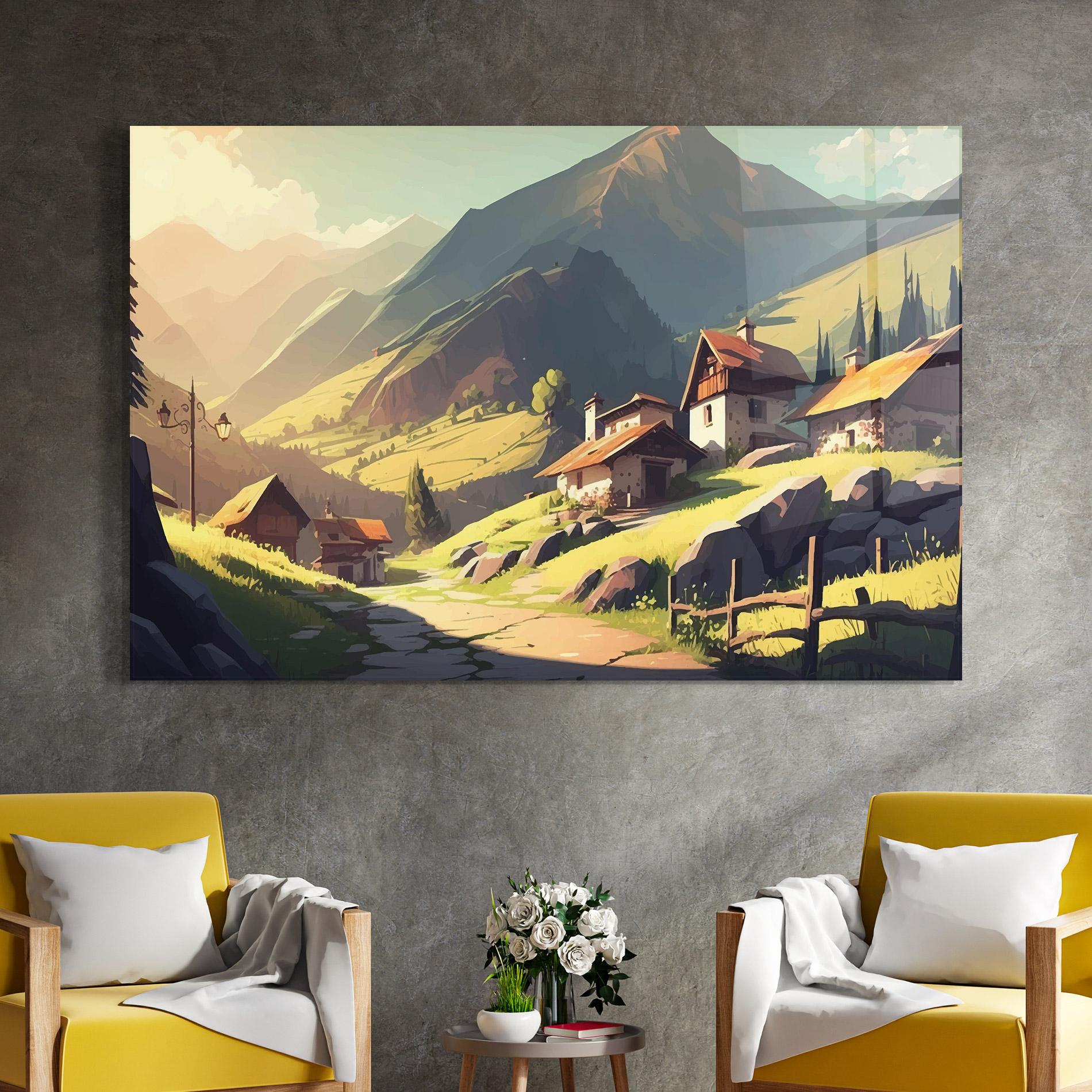 Стъклена картина Grassy Mountain View mockup 4