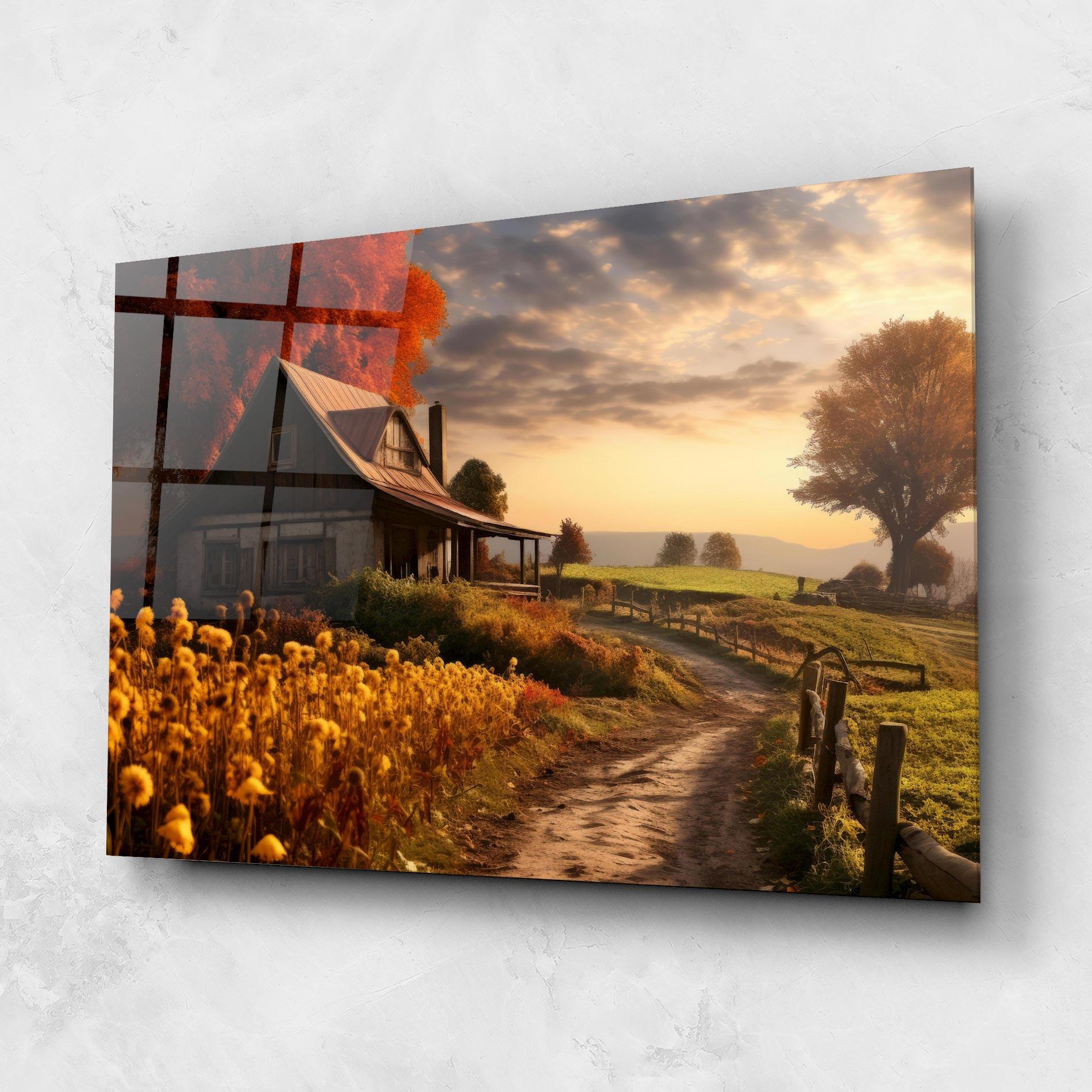 Стъклена картина Autumn Farm House mockup 1