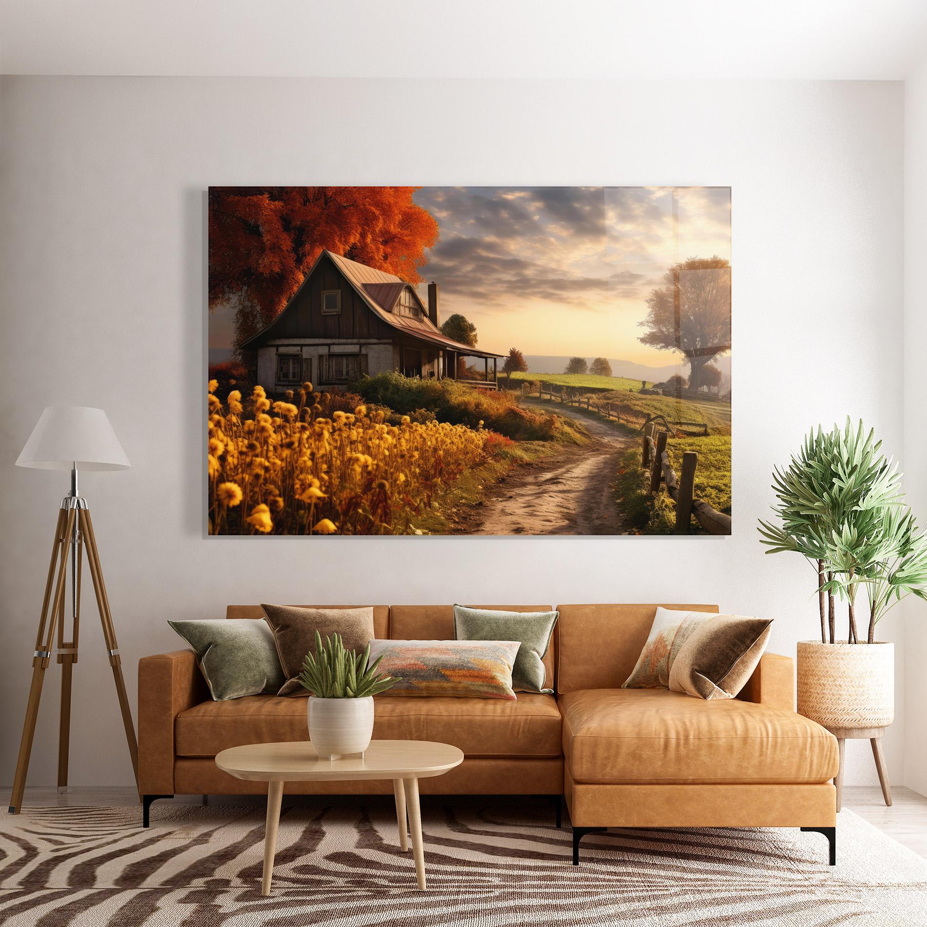 Стъклена картина Autumn Farm House mockup 7