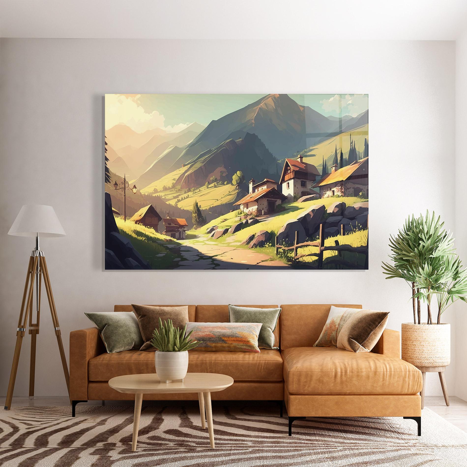 Стъклена картина Grassy Mountain View mockup 7