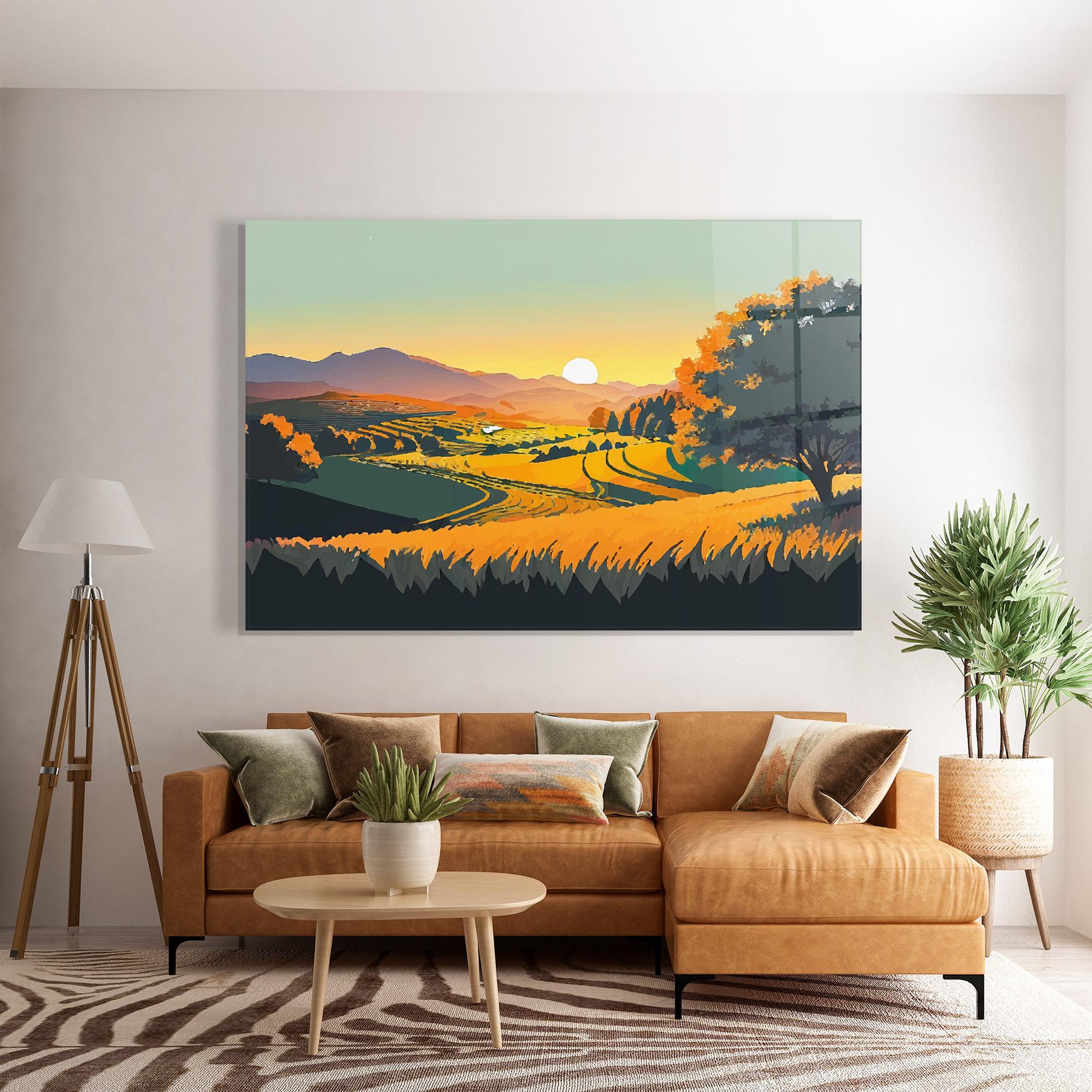 Стъклена картина Rural Sunset Field mockup 7