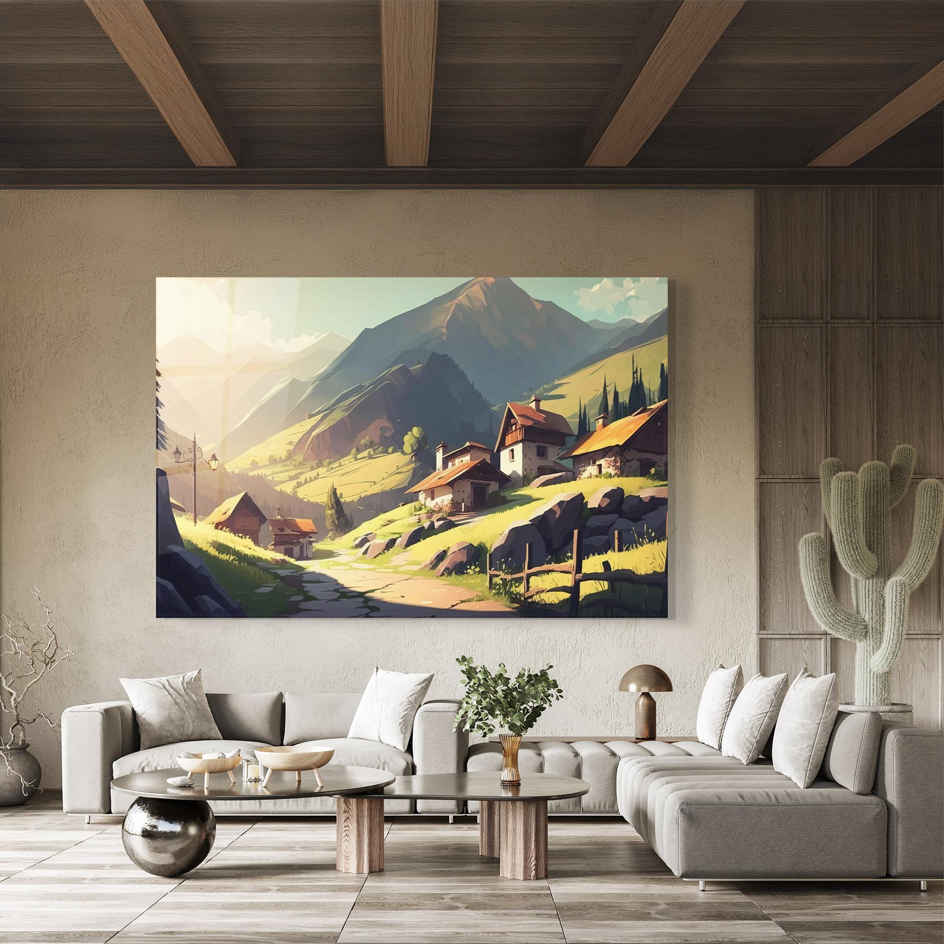 Стъклена картина Grassy Mountain View mockup 8