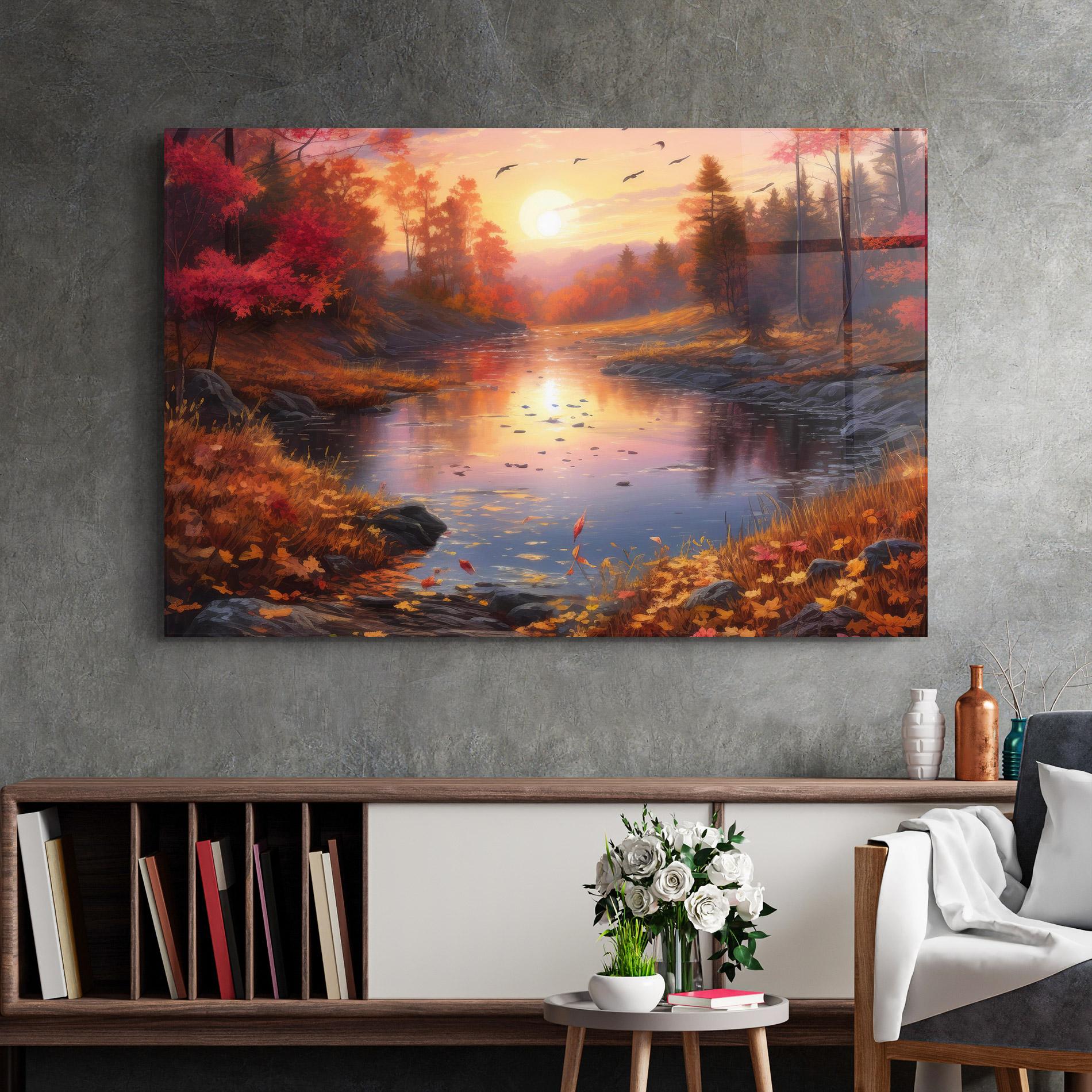 Стъклена картина Autumn Sunset mockup 2