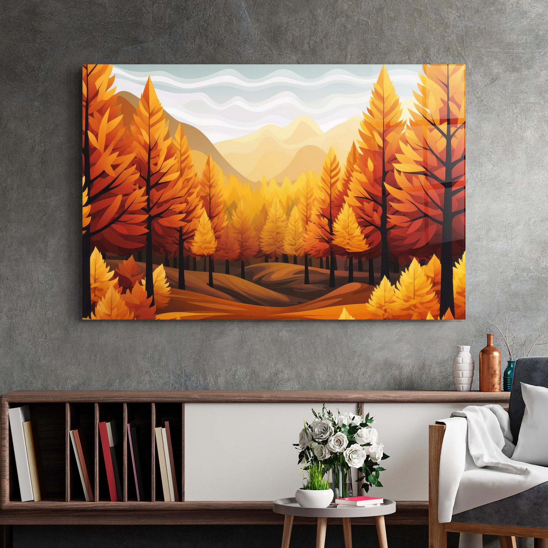 Стъклена картина Autumn Trees Orange mockup 2