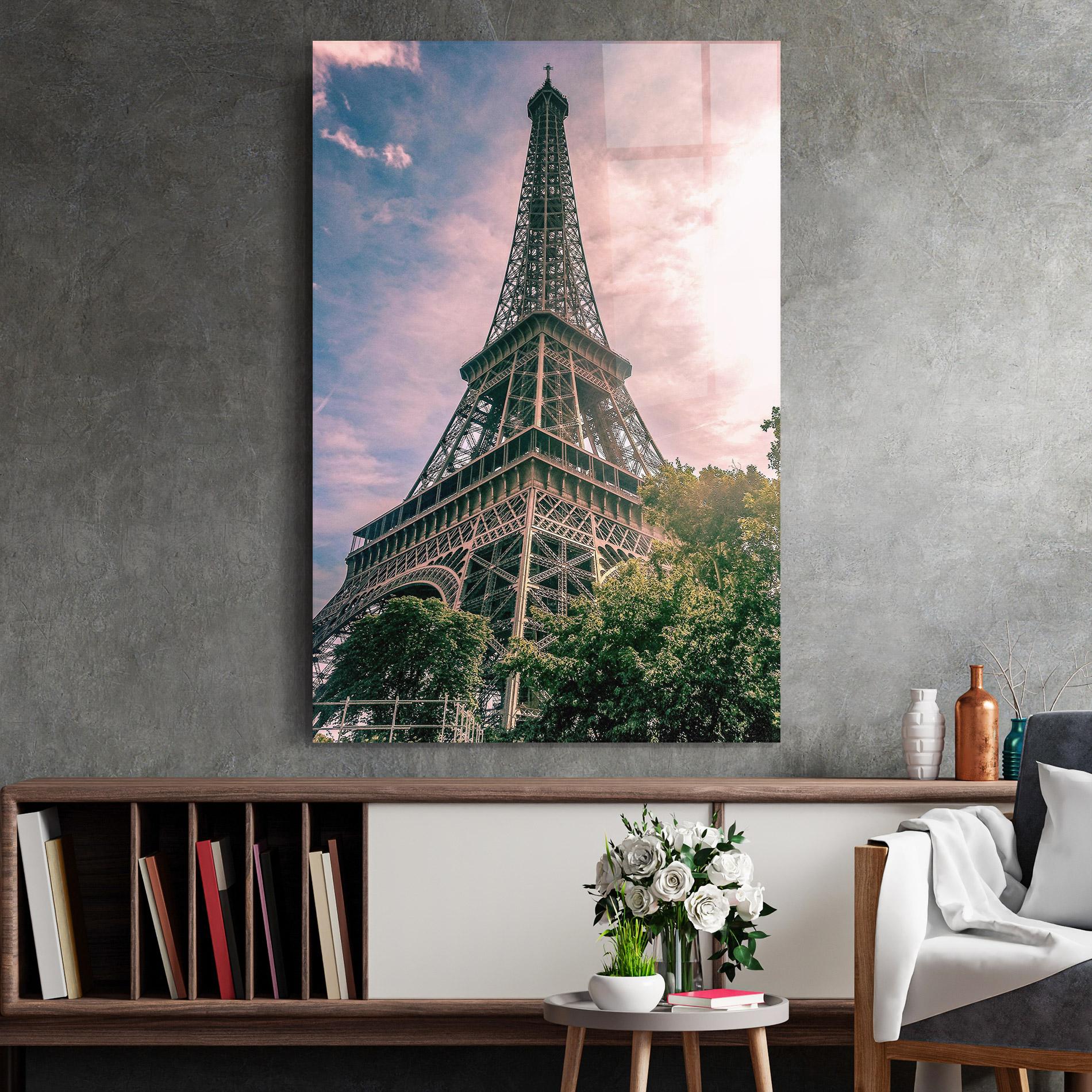Стъклена картина Eiffel Under Pink Sky mockup 2